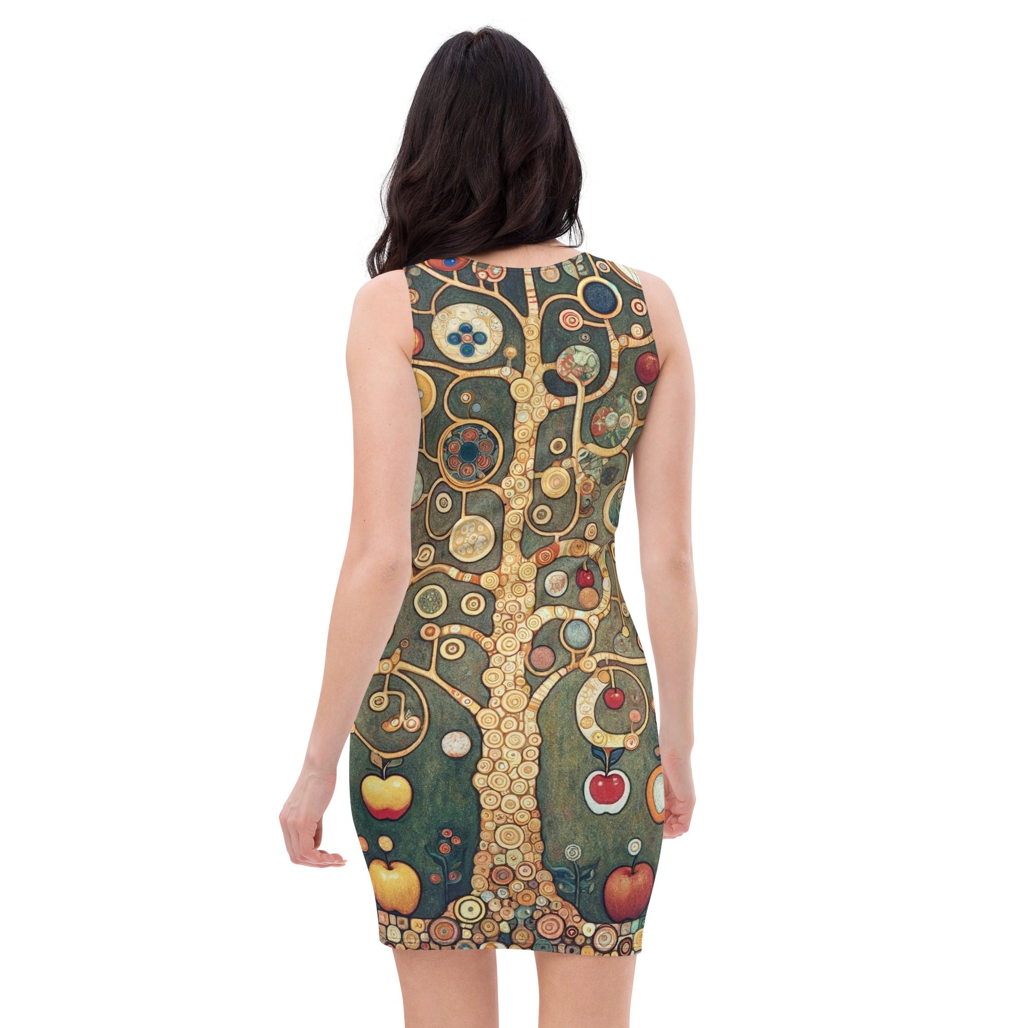 Gustav Klimt 'Apple Tree I' beroemde schilderij bodycon-jurk | Premium kunstjurk