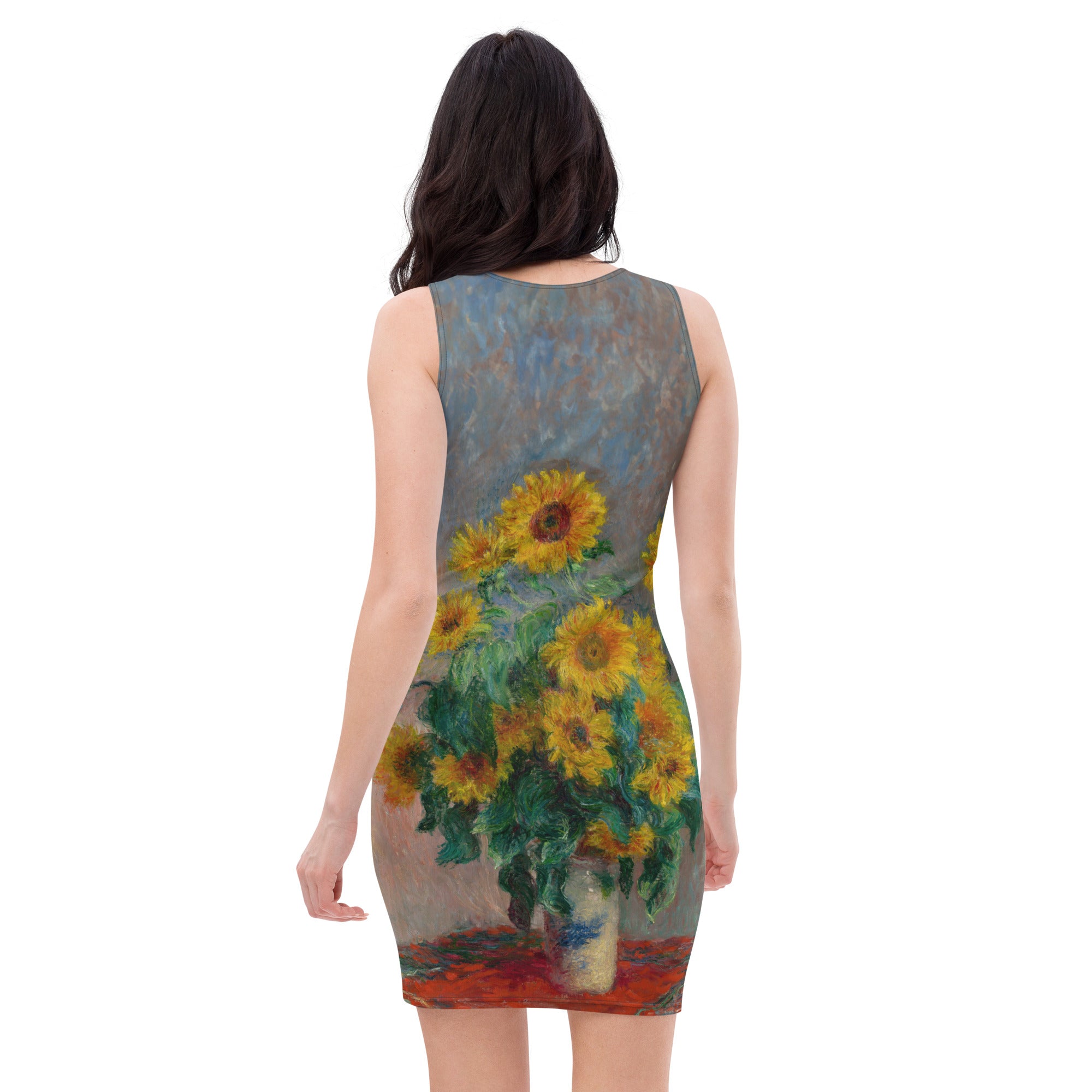 Claude Monet 'Boeket met zonnebloemen' Beroemde schilderij bodycon-jurk | Premium kunstjurk