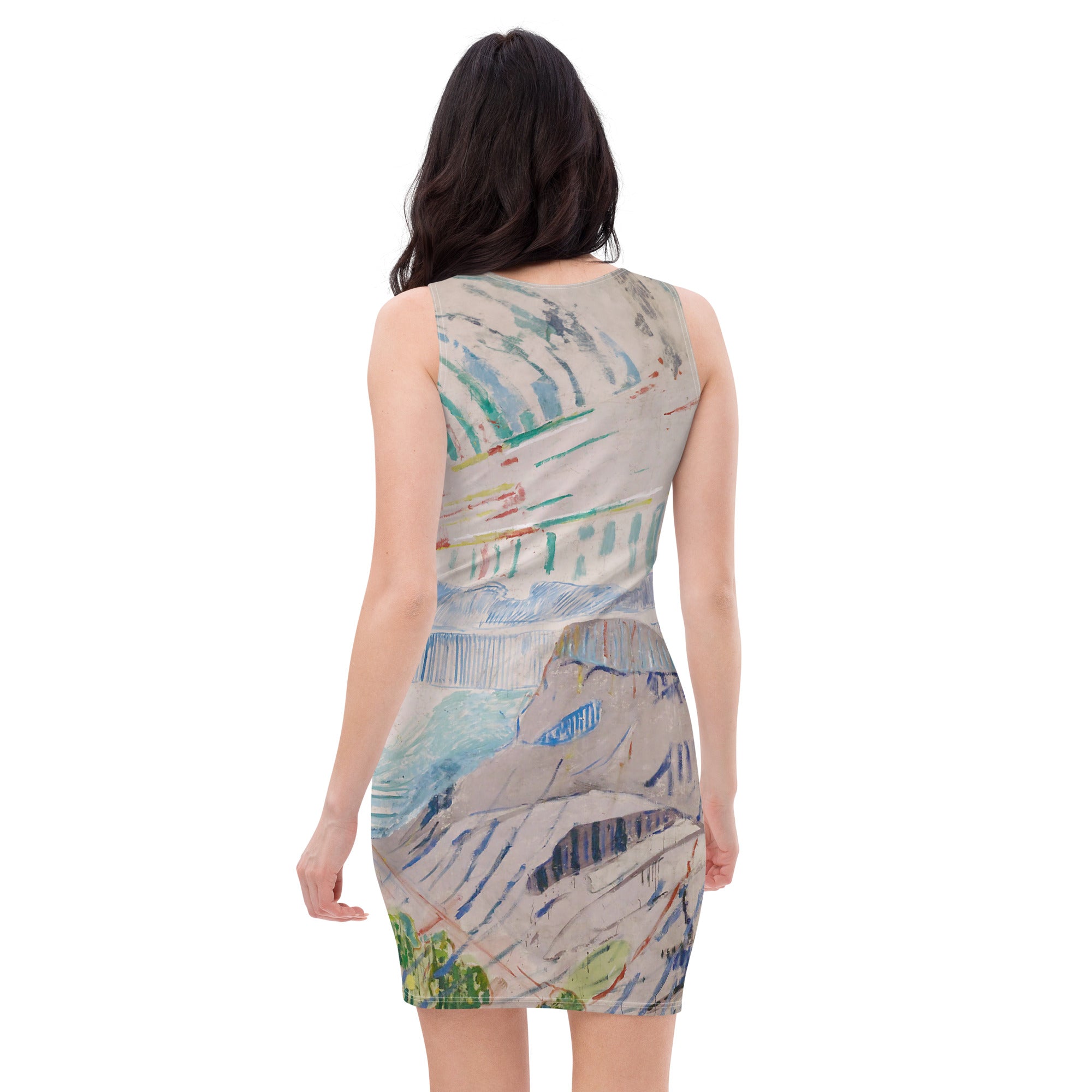 Edvard Munch 'The Sun' beroemde schilderij bodycon-jurk | Premium kunstjurk