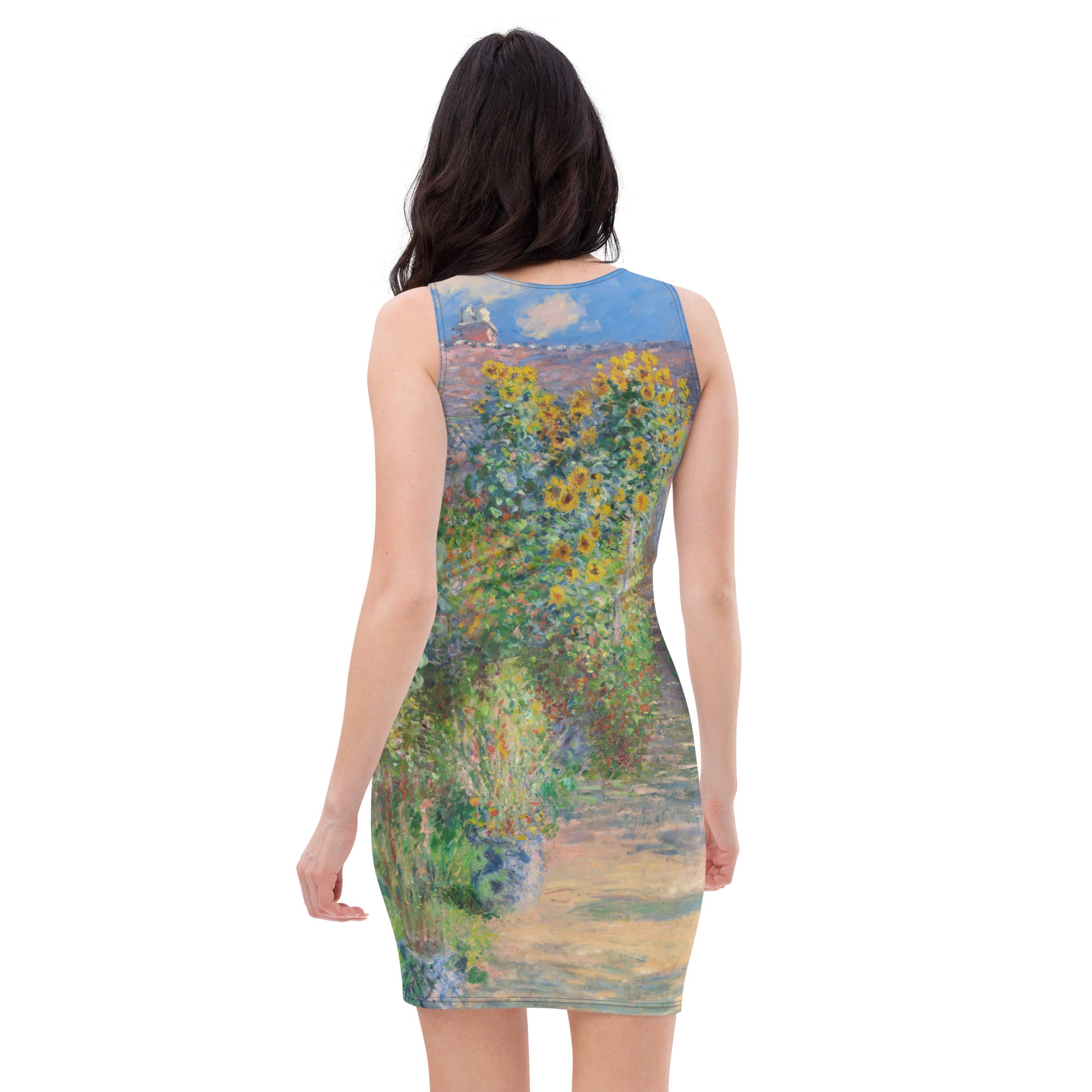Claude Monet 'The Artist's Garden at Vétheuil' Beroemd schilderij Bodycon-jurk | Premium kunstjurk