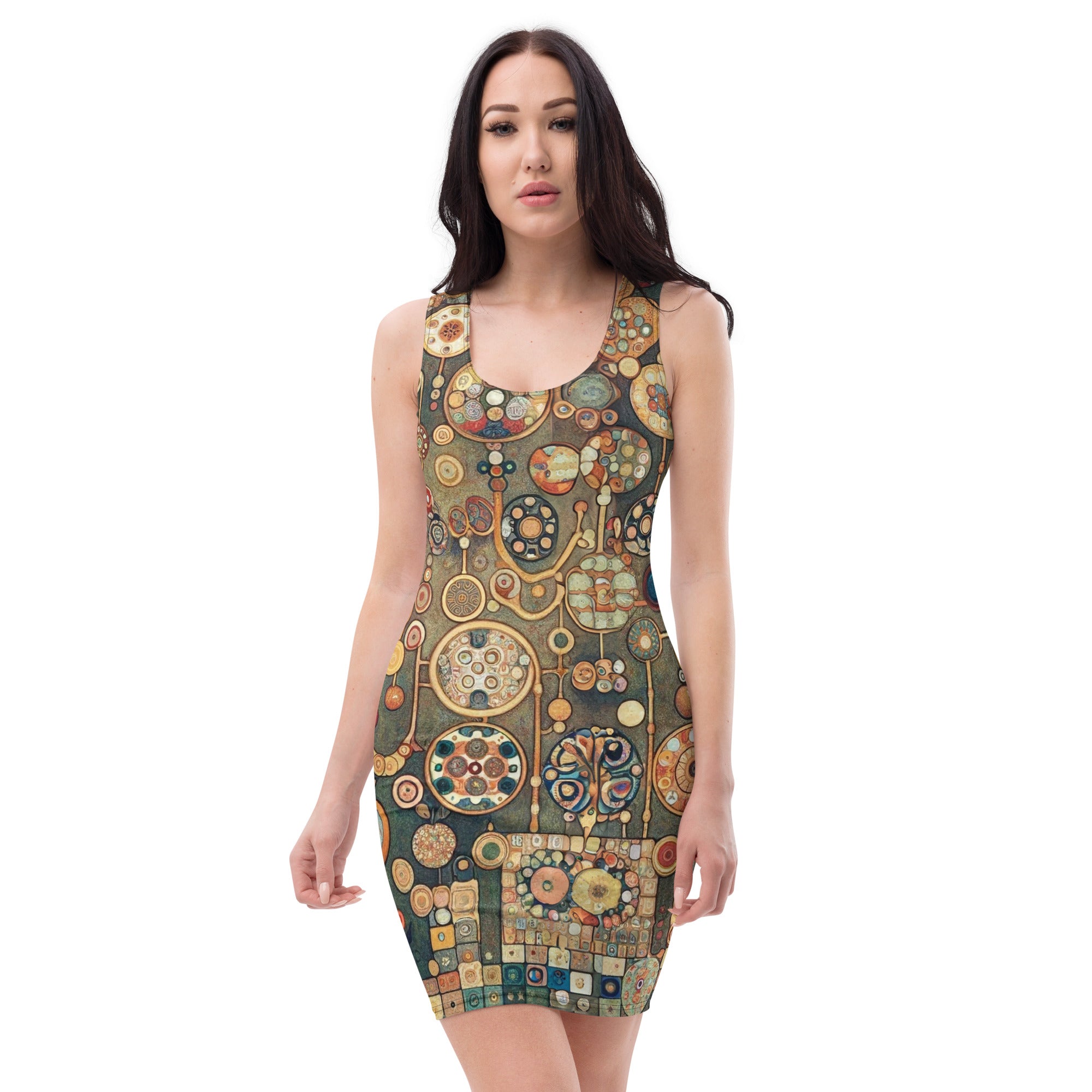 Gustav Klimt 'Apple Tree I' beroemde schilderij bodycon-jurk | Premium kunstjurk