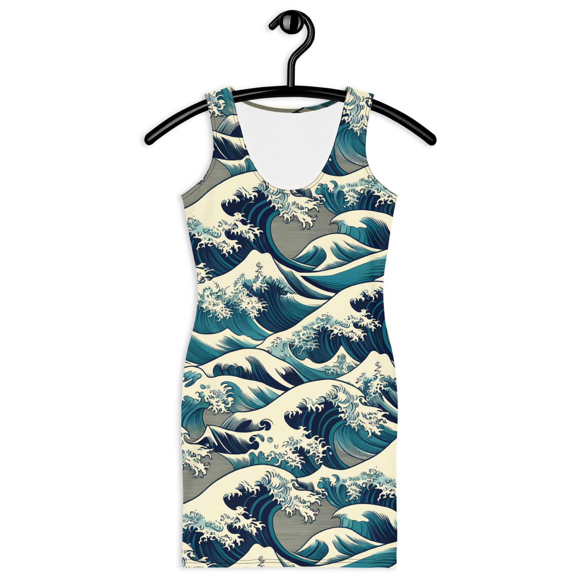 Hokusai 'The Great Wave off Kanagawa' beroemde schilderij bodycon-jurk | Premium kunstjurk