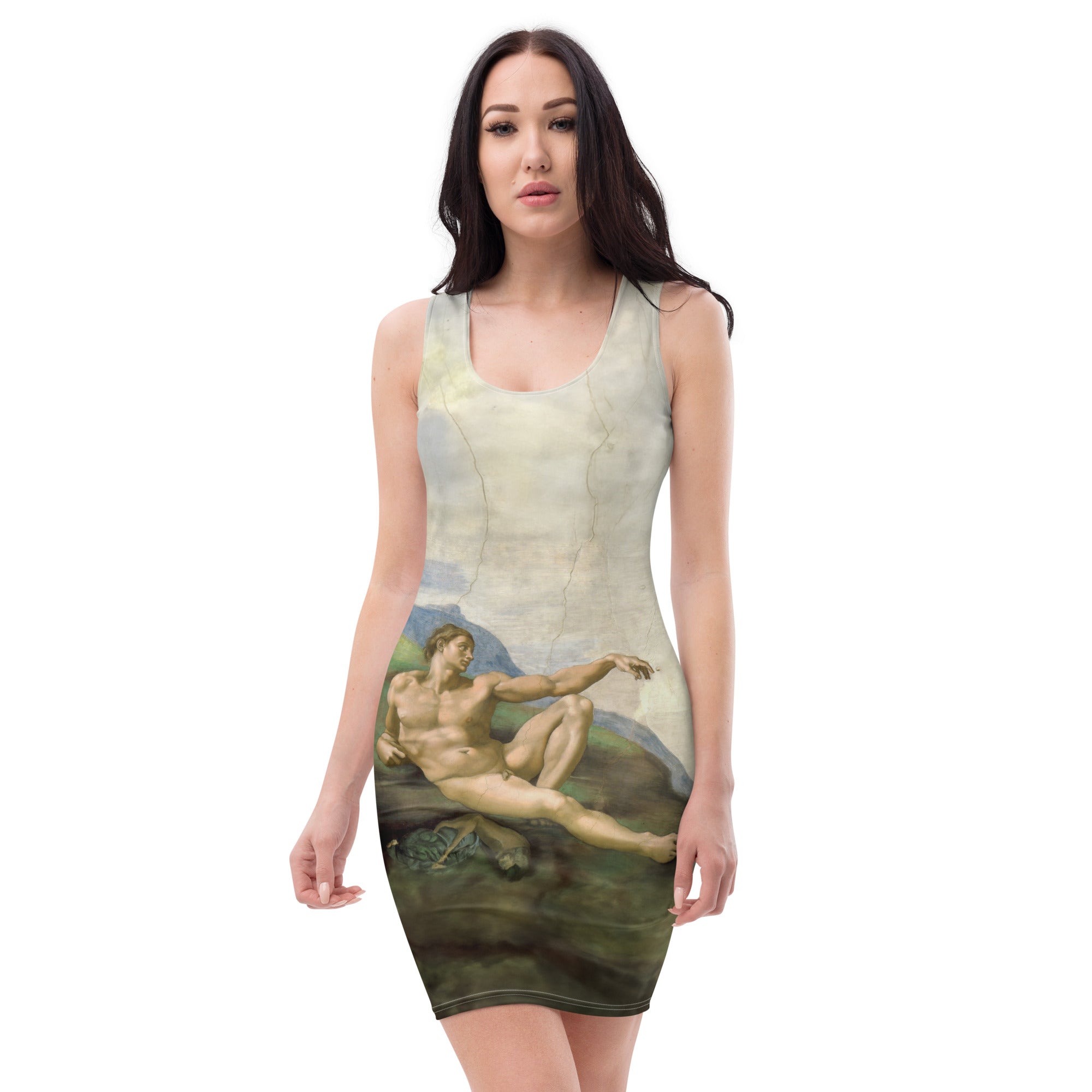 Michelangelo 'De schepping van Adam' beroemde schilderij bodycon-jurk | Premium kunstjurk