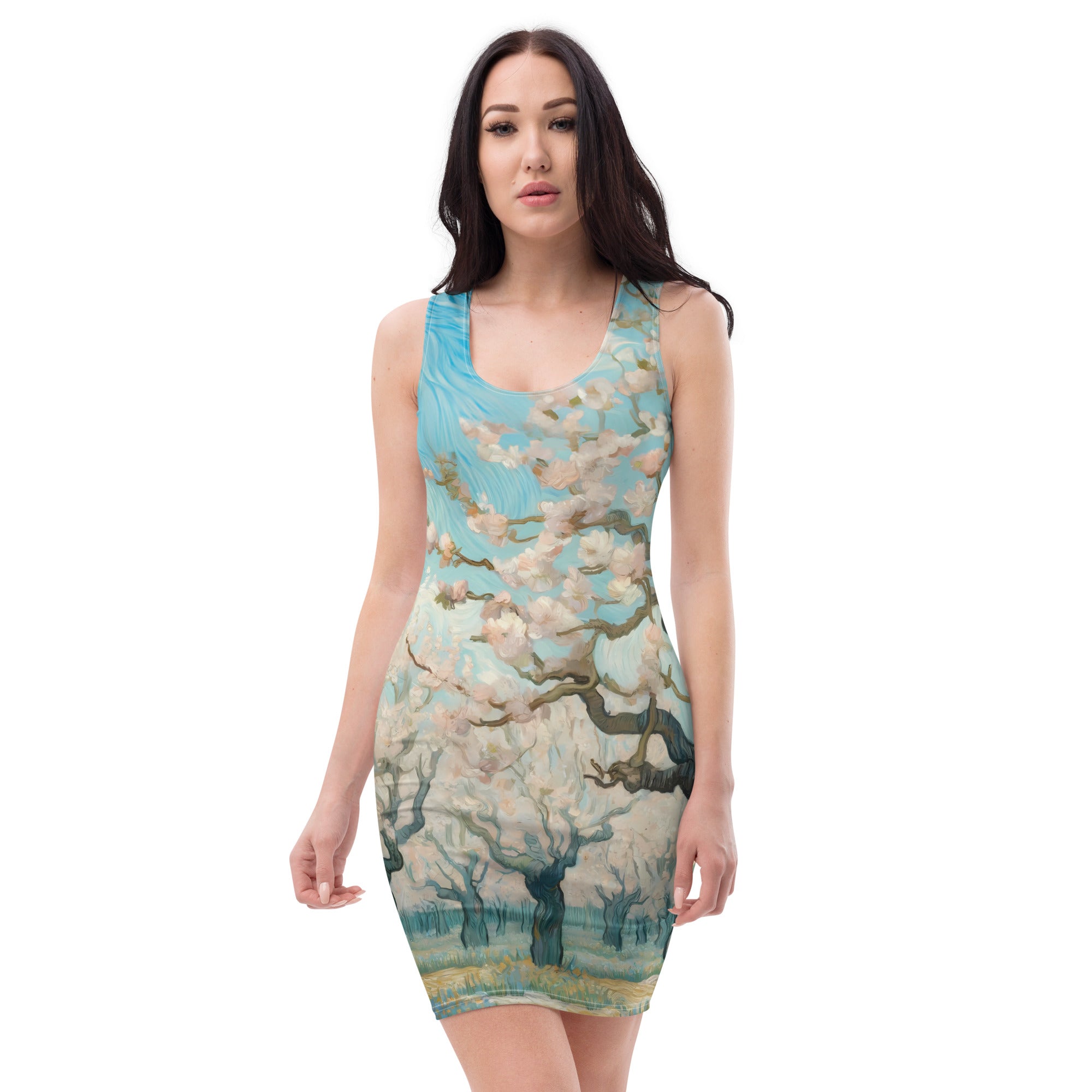 Vincent van Gogh 'Boomgaard in bloei' Beroemd schilderij Bodycon-jurk | Premium kunstjurk