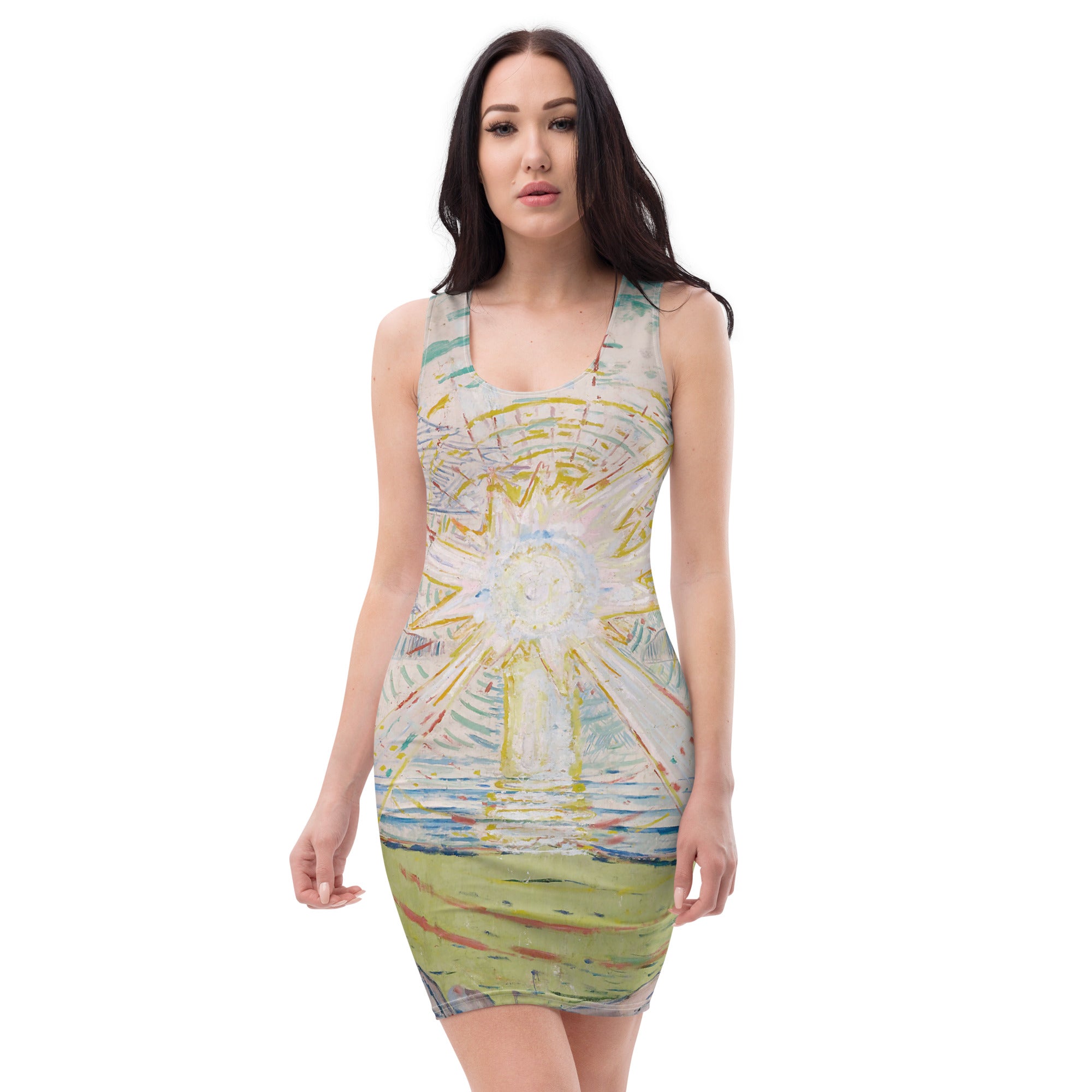 Edvard Munch 'The Sun' beroemde schilderij bodycon-jurk | Premium kunstjurk