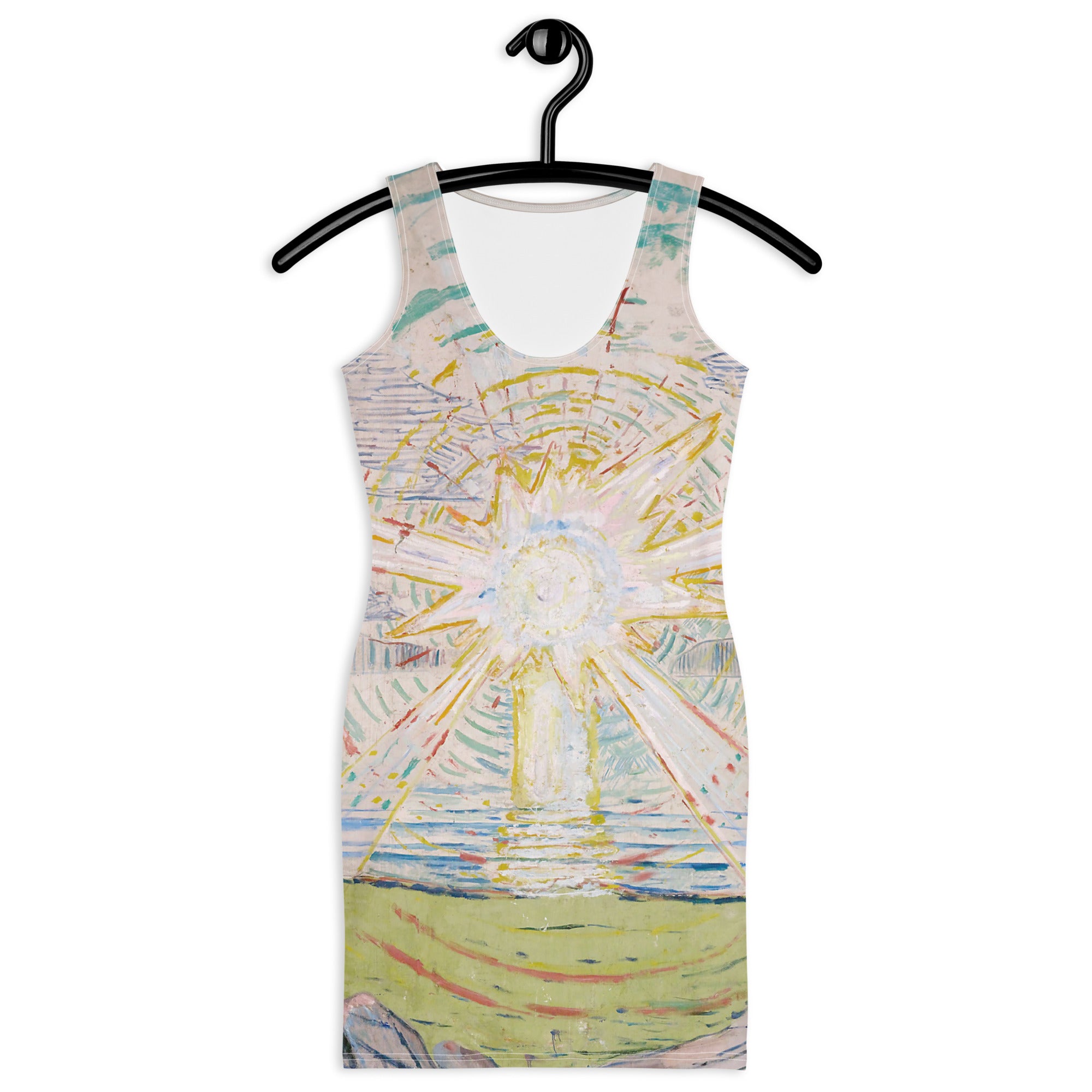 Edvard Munch 'The Sun' beroemde schilderij bodycon-jurk | Premium kunstjurk