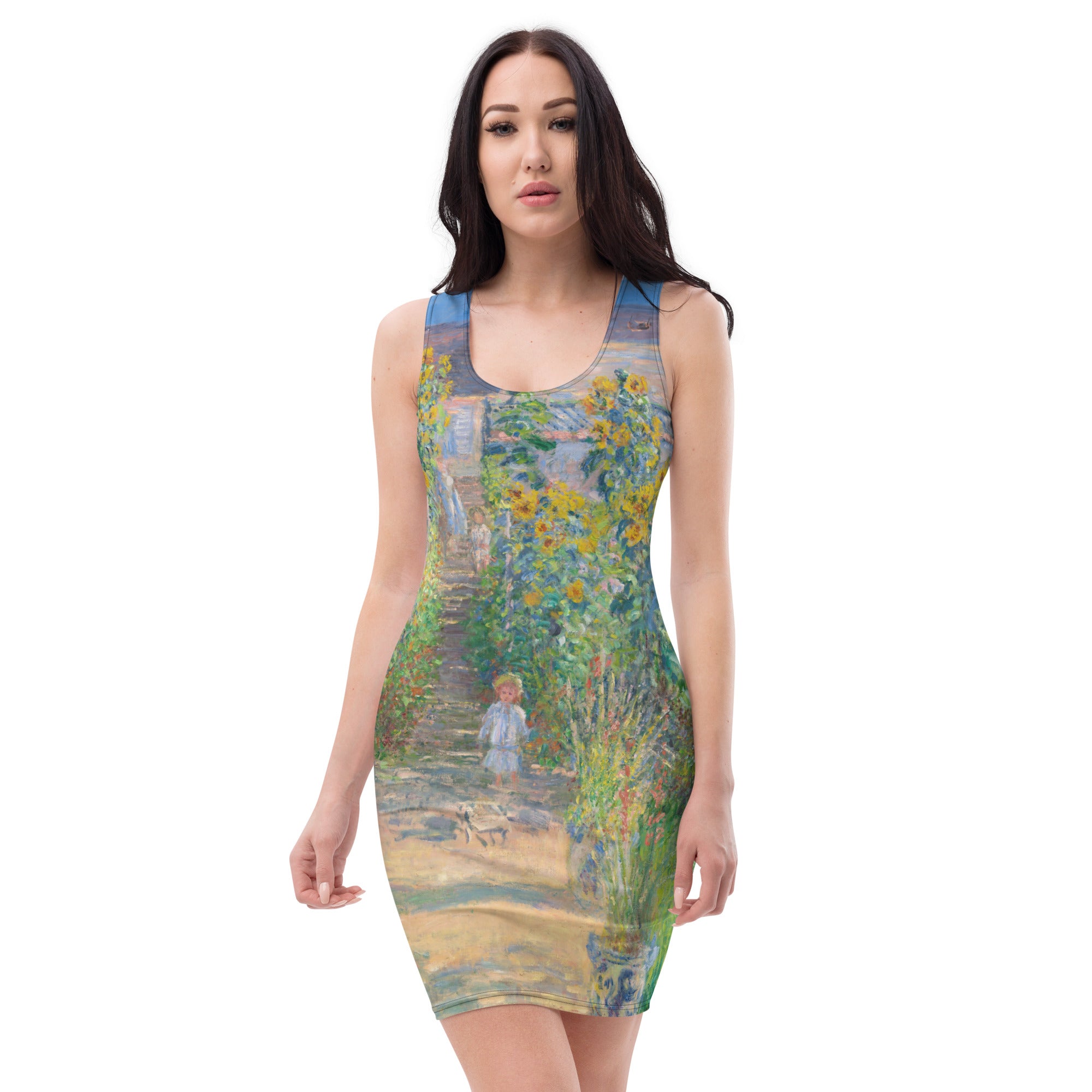Claude Monet 'The Artist's Garden at Vétheuil' Beroemd schilderij Bodycon-jurk | Premium kunstjurk