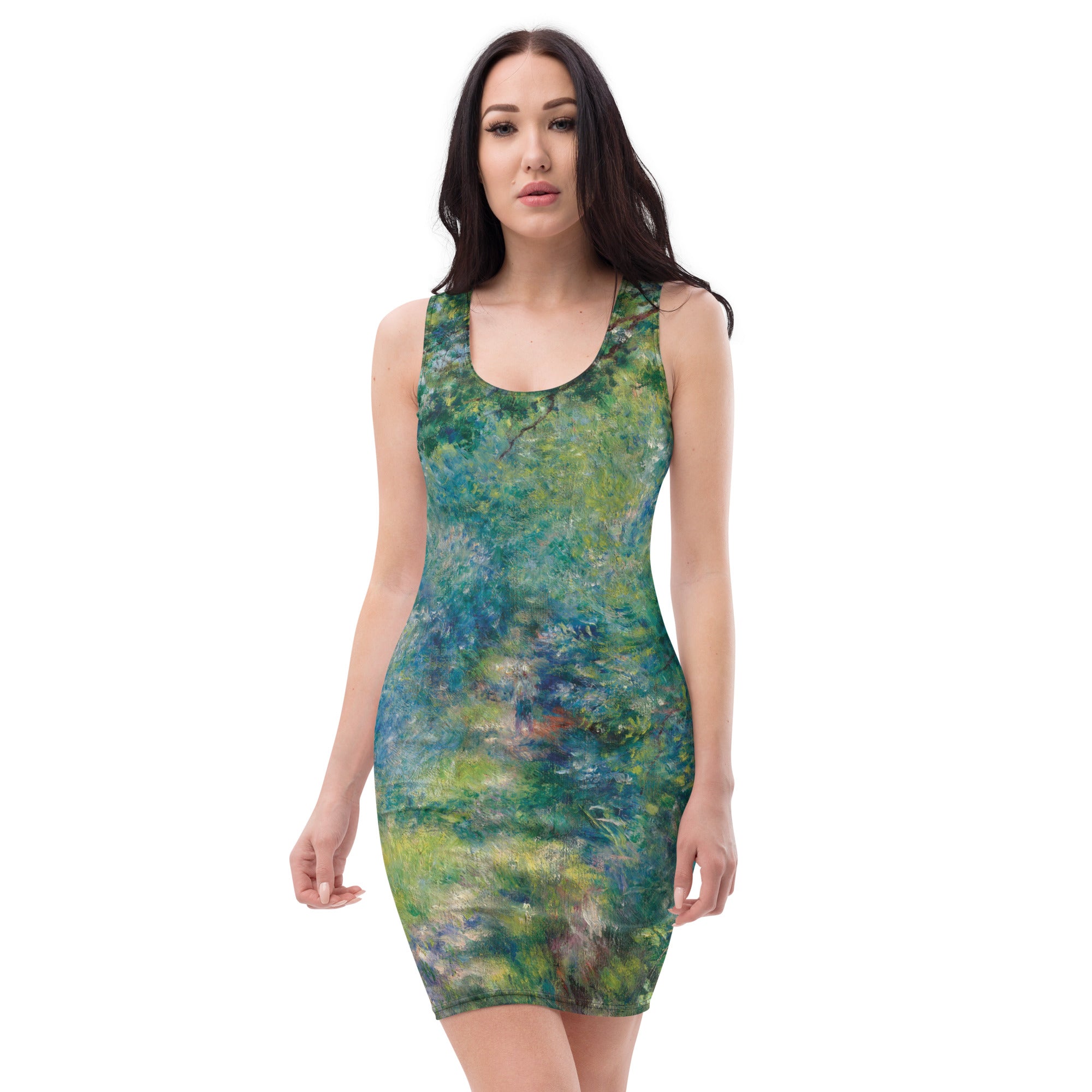 Pierre-Auguste Renoir 'Path in the Forest' Beroemde schilderij bodycon-jurk | Premium kunstjurk