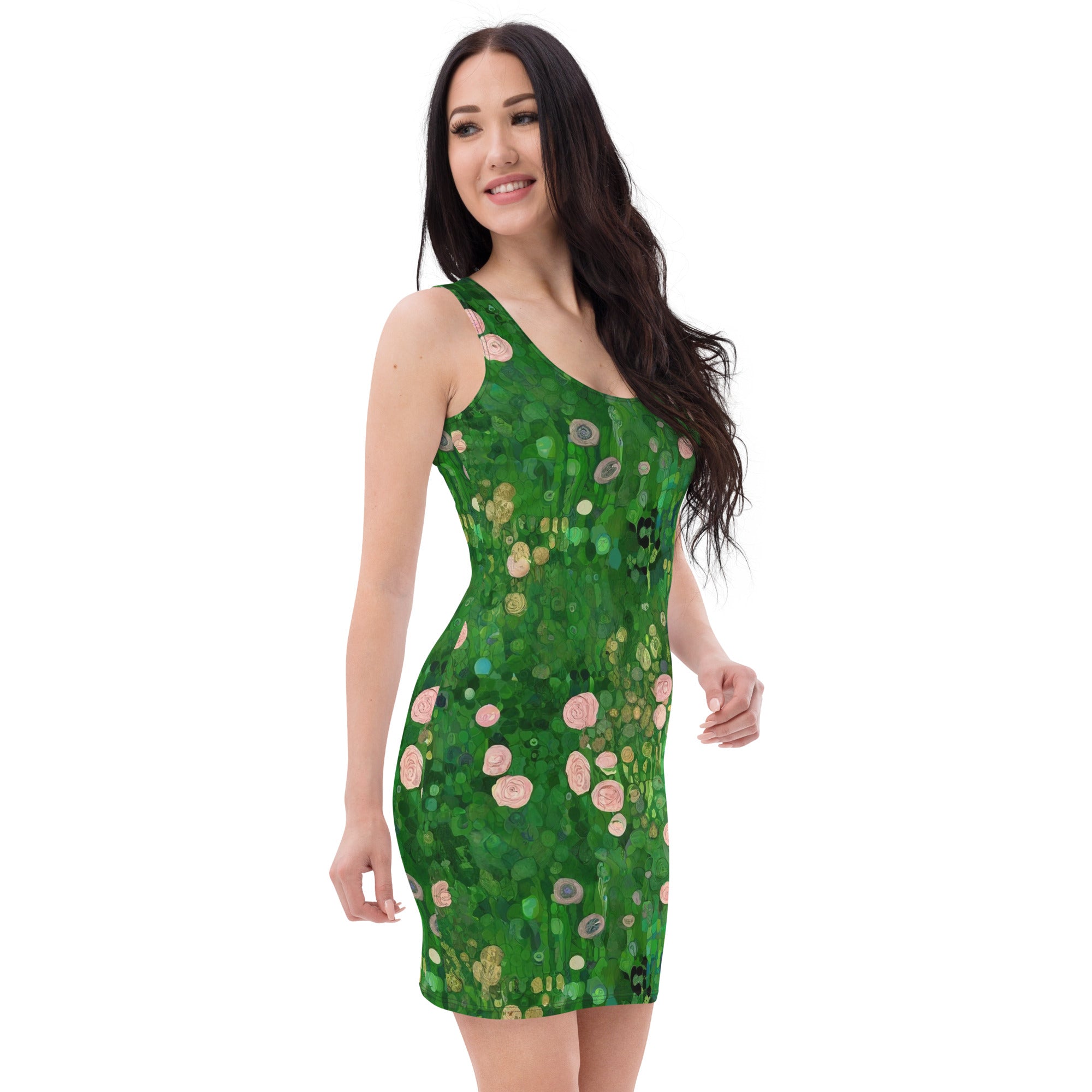 Gustav Klimt 'Rosebushes under the Trees' Famous Painting Bodycon Dress | Premium Art Dress