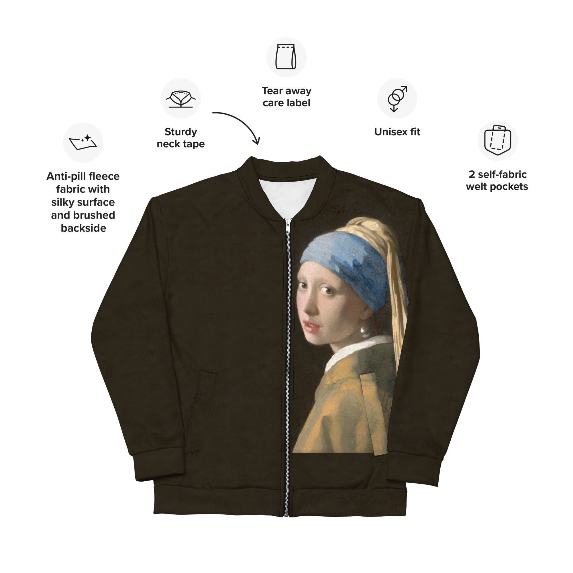Johannes Vermeer 'Girl with a Pearl Earring' Famous Painting Bomberjack | Allover Print Unisex Art Bomber Jacket