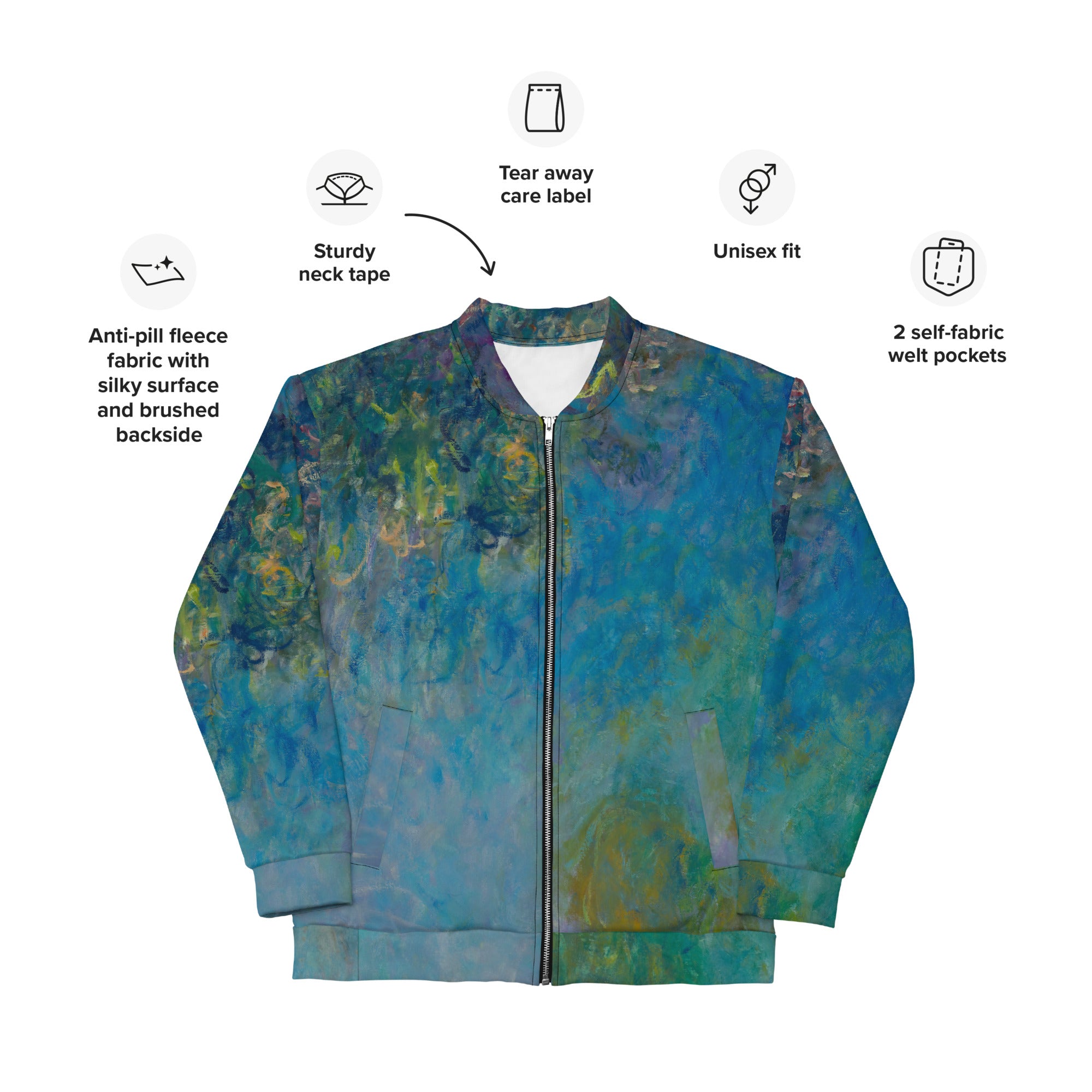 Claude Monet 'Wisteria' beroemde schilderij Bomberjack | Unisex kunstbommenwerper met allover print