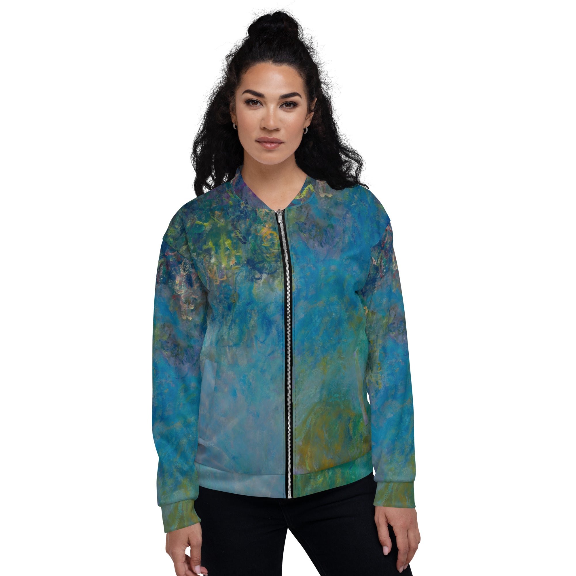 Claude Monet 'Wisteria' beroemde schilderij Bomberjack | Unisex kunstbommenwerper met allover print