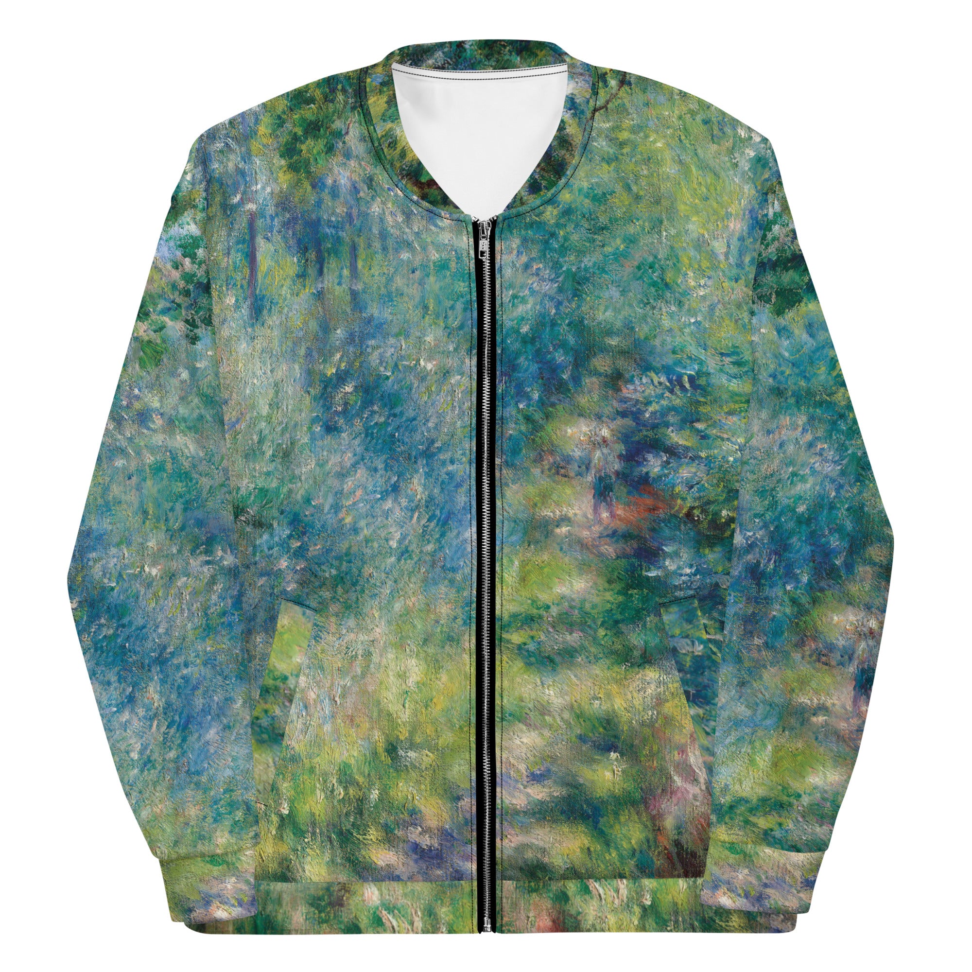 Pierre-Auguste Renoir 'Pad in het bos' Beroemd schilderij Bomberjack | Allover print unisex kunstbommenwerperjack