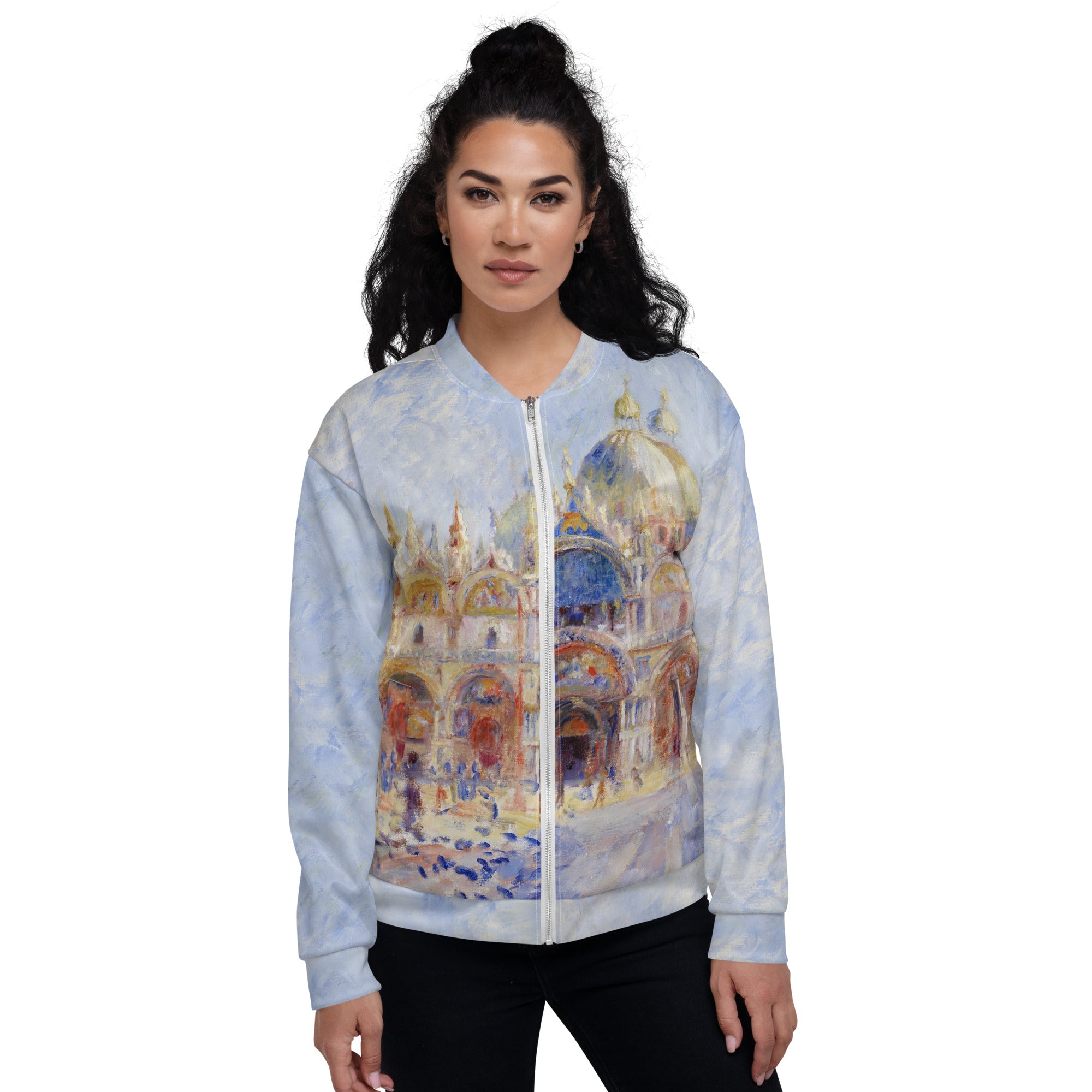 Pierre-Auguste Renoir 'Het Piazza San Marco, Venetië' Beroemd schilderij Bomberjack | Allover print unisex kunstbommenwerperjack