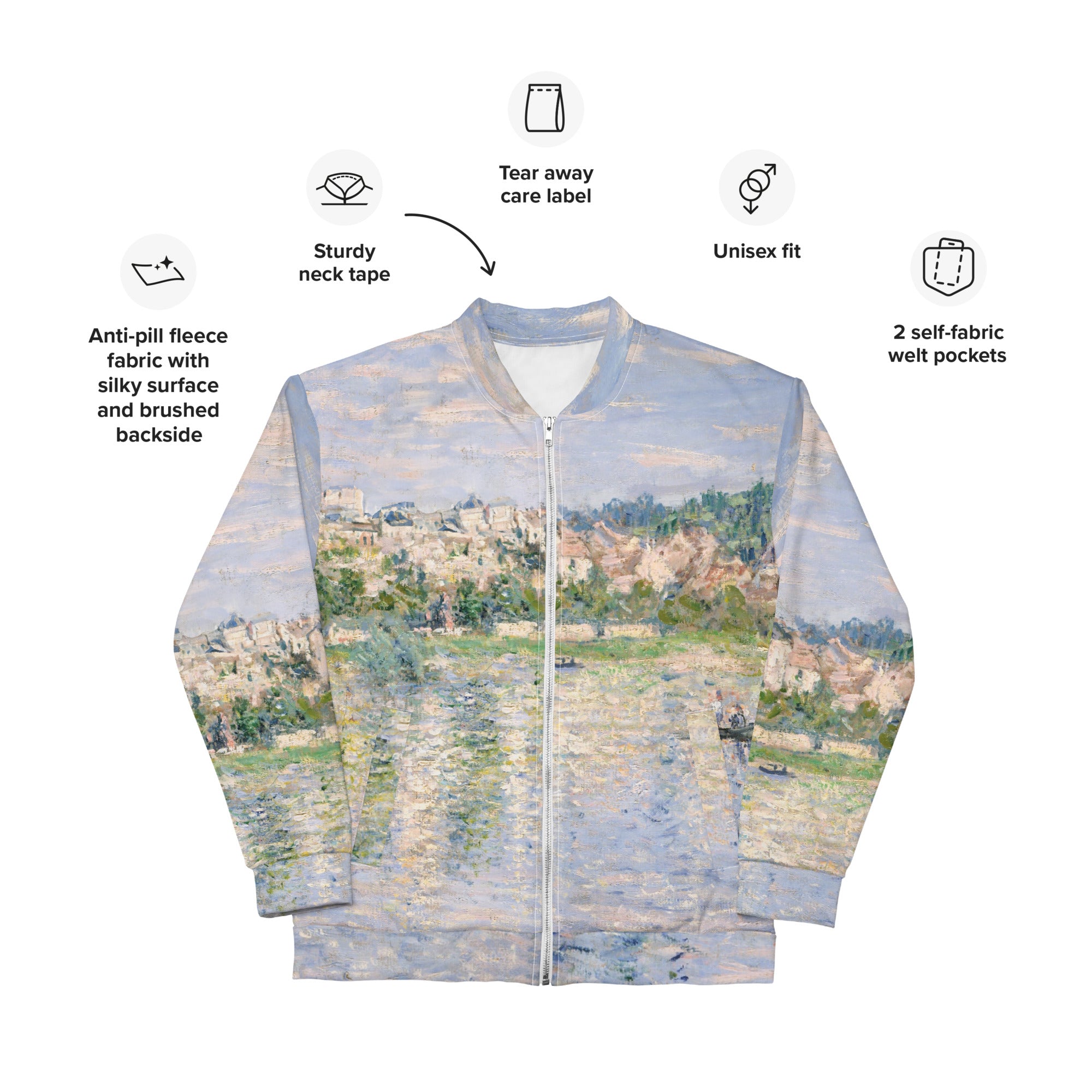 Claude Monet 'Vetheuil in de zomer' Beroemd schilderij Bomberjack | Allover print unisex kunstbommenwerperjack