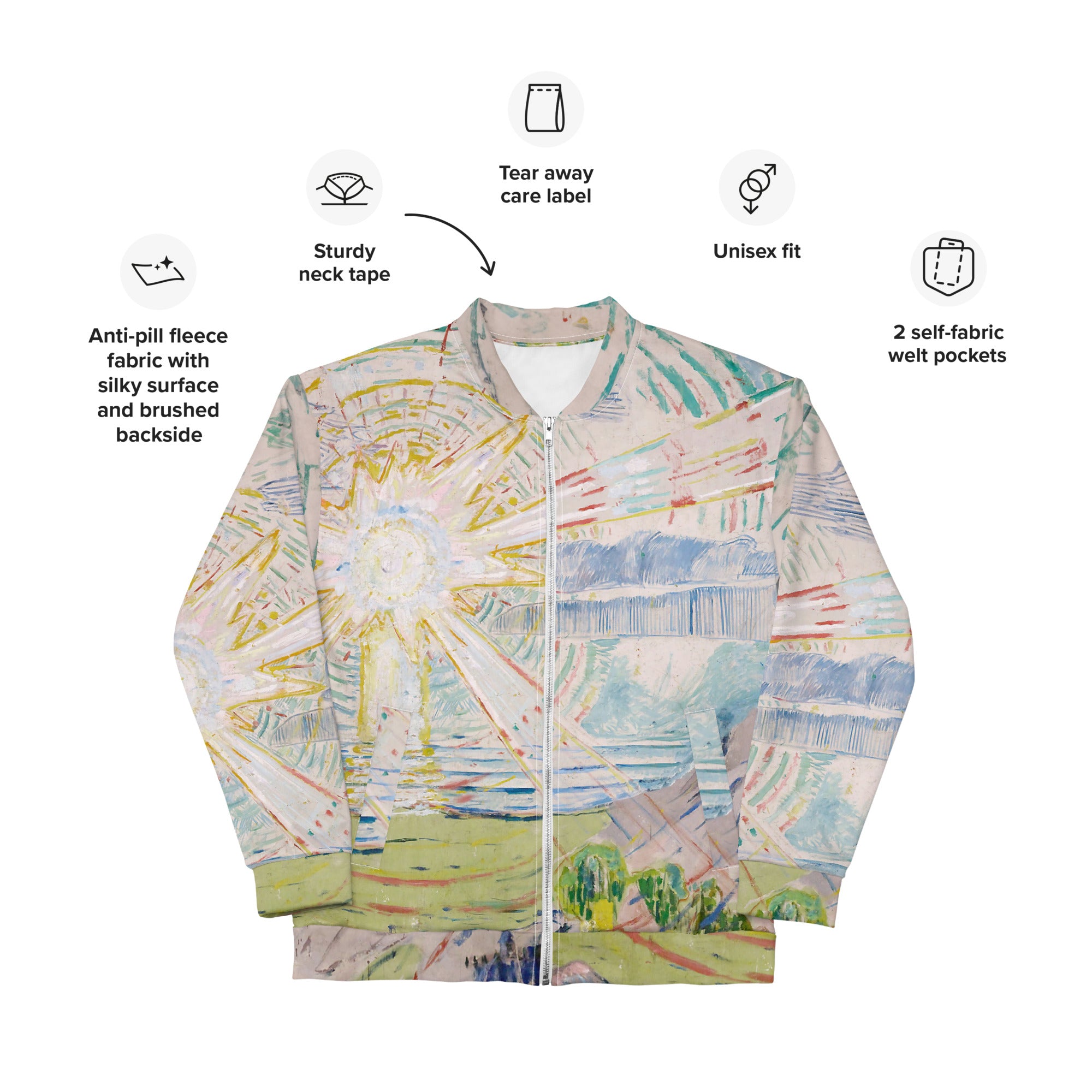 Edvard Munch 'The Sun' beroemde schilderij Bomberjack | Allover print unisex kunstbommenwerperjack