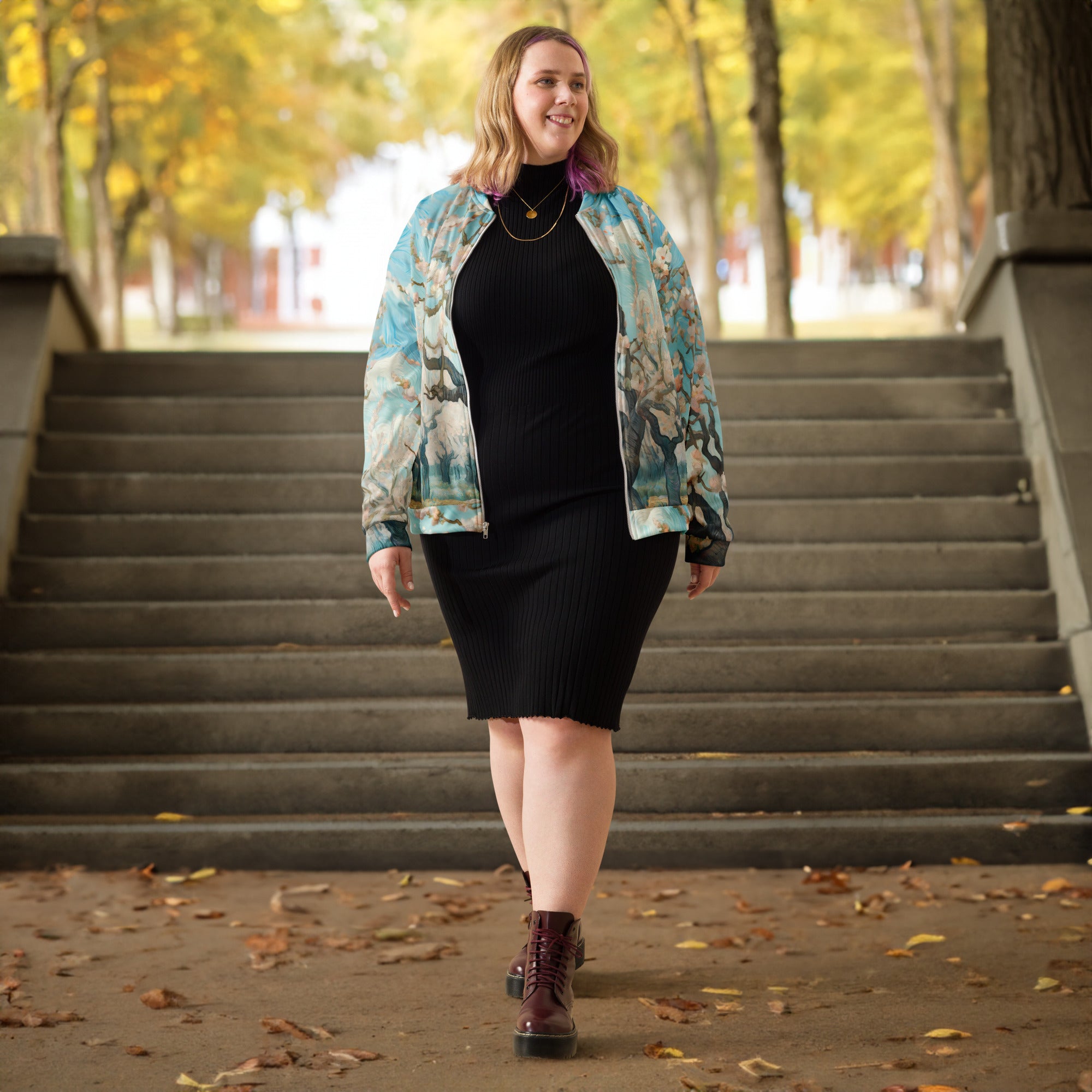 Vincent van Gogh 'Boomgaard in bloei' Beroemd schilderij Bomberjack | Allover print unisex kunstbommenwerperjack