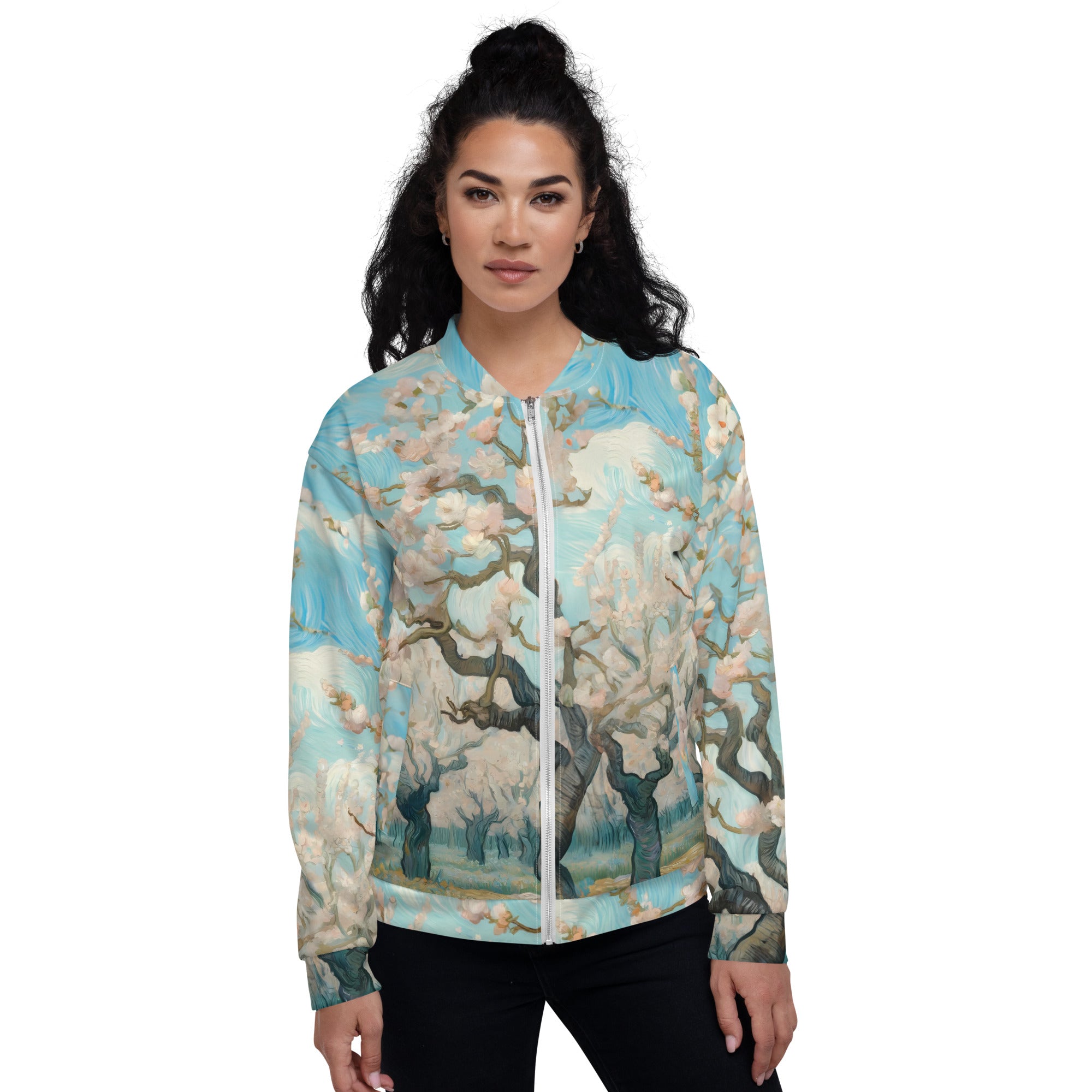Vincent van Gogh 'Boomgaard in bloei' Beroemd schilderij Bomberjack | Allover print unisex kunstbommenwerperjack
