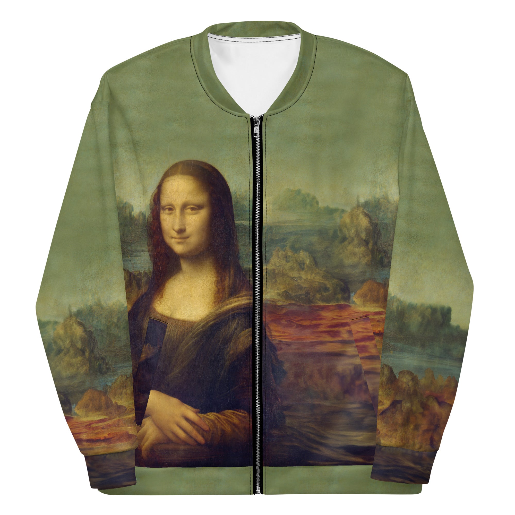 Leonardo da Vinci 'Mona Lisa' Beroemd schilderij Bomberjack | Allover print unisex kunstbommenwerperjack