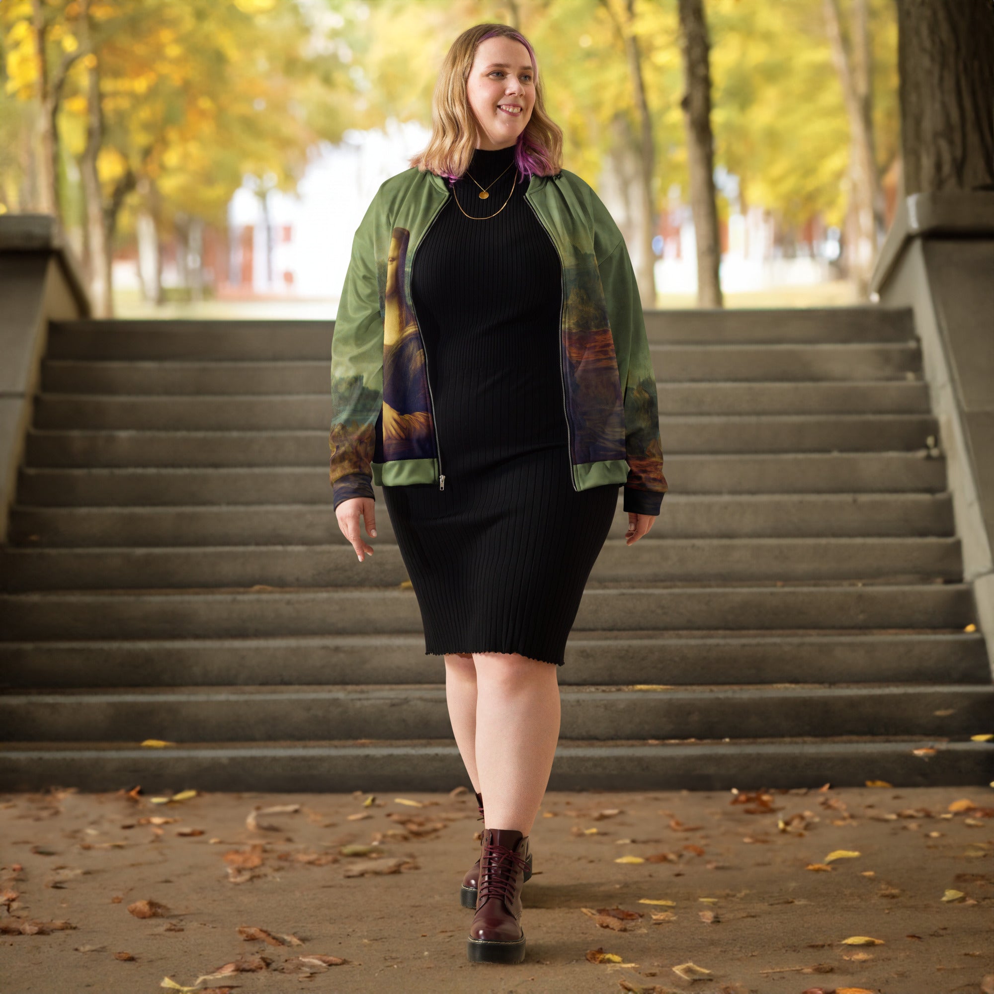 Leonardo da Vinci 'Mona Lisa' Beroemd schilderij Bomberjack | Allover print unisex kunstbommenwerperjack