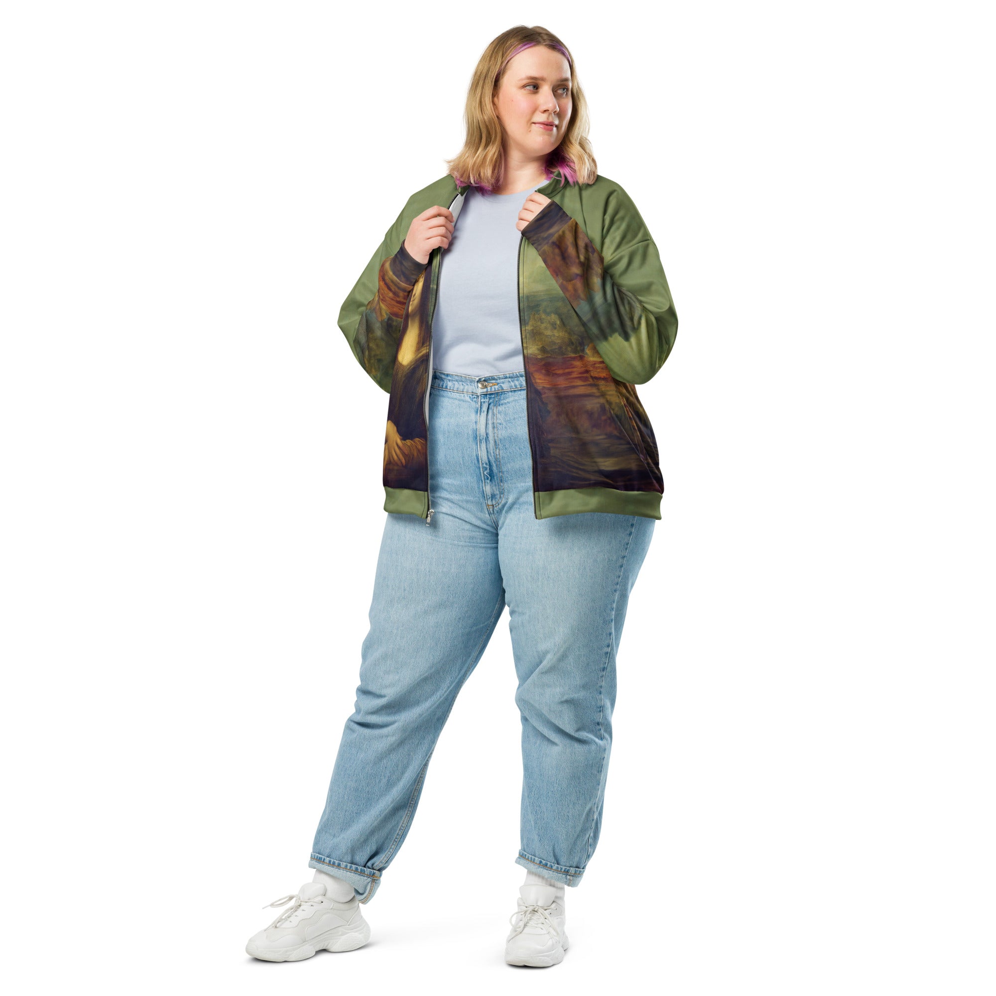 Leonardo da Vinci 'Mona Lisa' Beroemd schilderij Bomberjack | Allover print unisex kunstbommenwerperjack