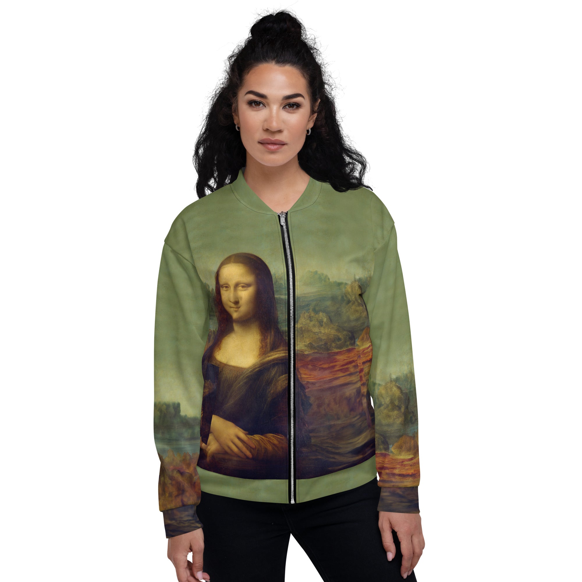 Leonardo da Vinci 'Mona Lisa' Beroemd schilderij Bomberjack | Allover print unisex kunstbommenwerperjack