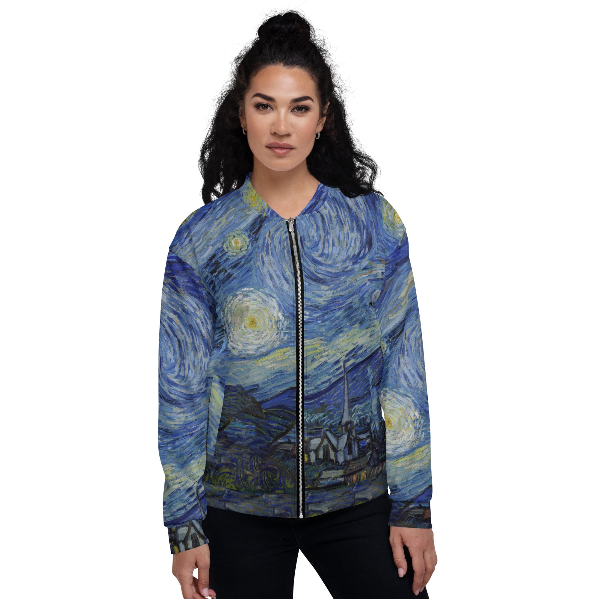 Vincent van Gogh 'Sterrennacht' Beroemd schilderij Bomberjack | Allover print unisex kunstbommenwerperjack