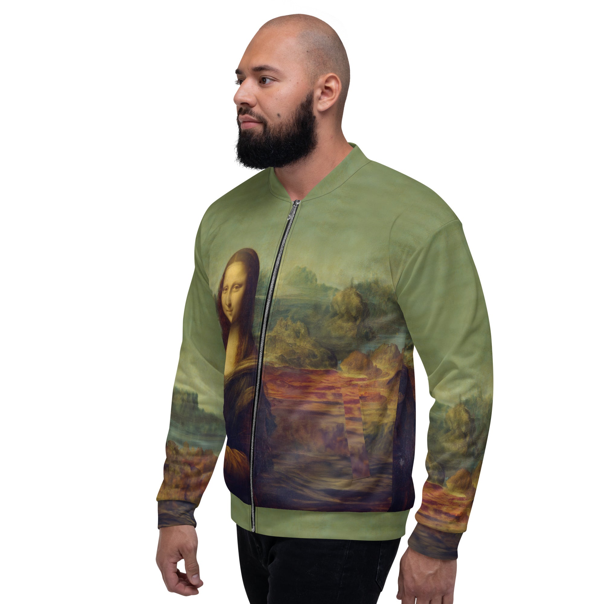 Leonardo da Vinci 'Mona Lisa' Beroemd schilderij Bomberjack | Allover print unisex kunstbommenwerperjack