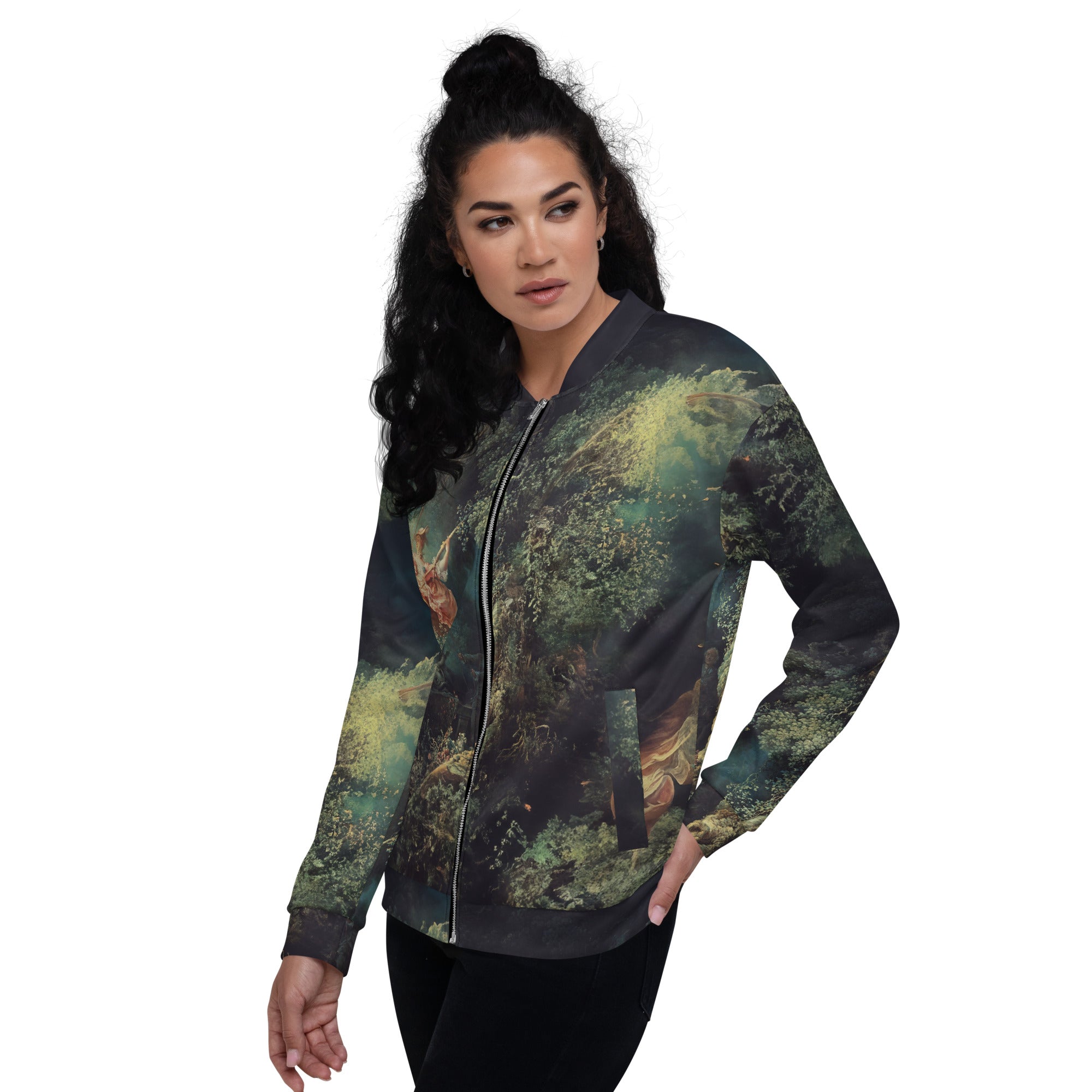 Jean-Honoré Fragonard 'The Swing' Beroemd schilderij Bomberjack | Allover print unisex kunstbommenwerperjack