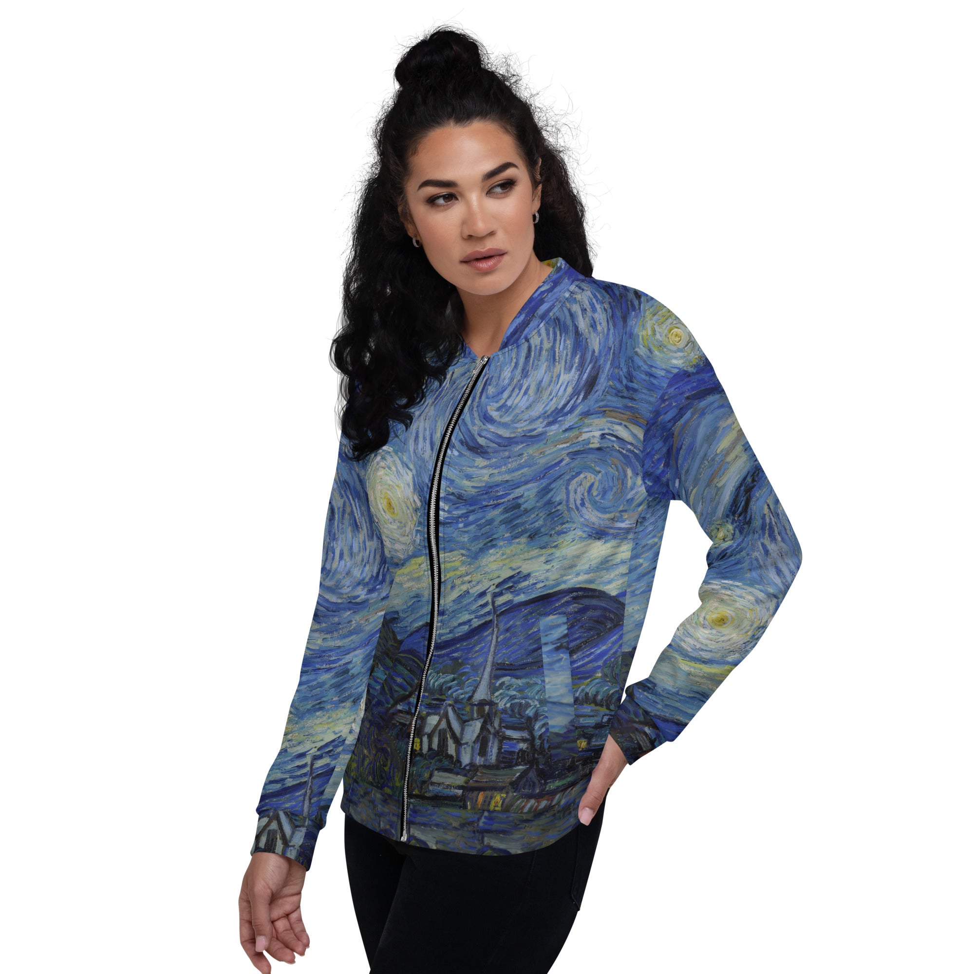 Vincent van Gogh 'Sterrennacht' Beroemd schilderij Bomberjack | Allover print unisex kunstbommenwerperjack