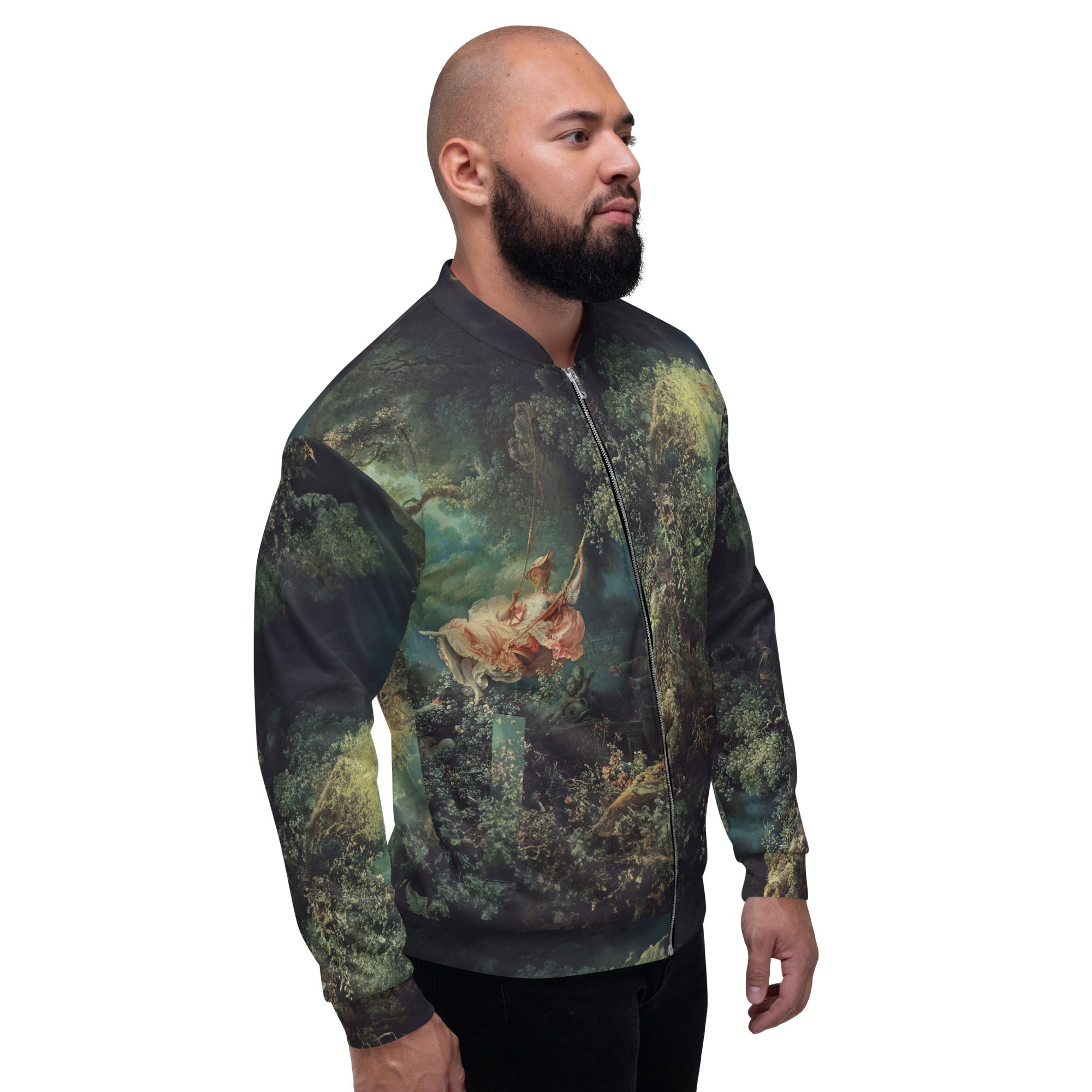 Jean-Honoré Fragonard 'The Swing' Beroemd schilderij Bomberjack | Allover print unisex kunstbommenwerperjack