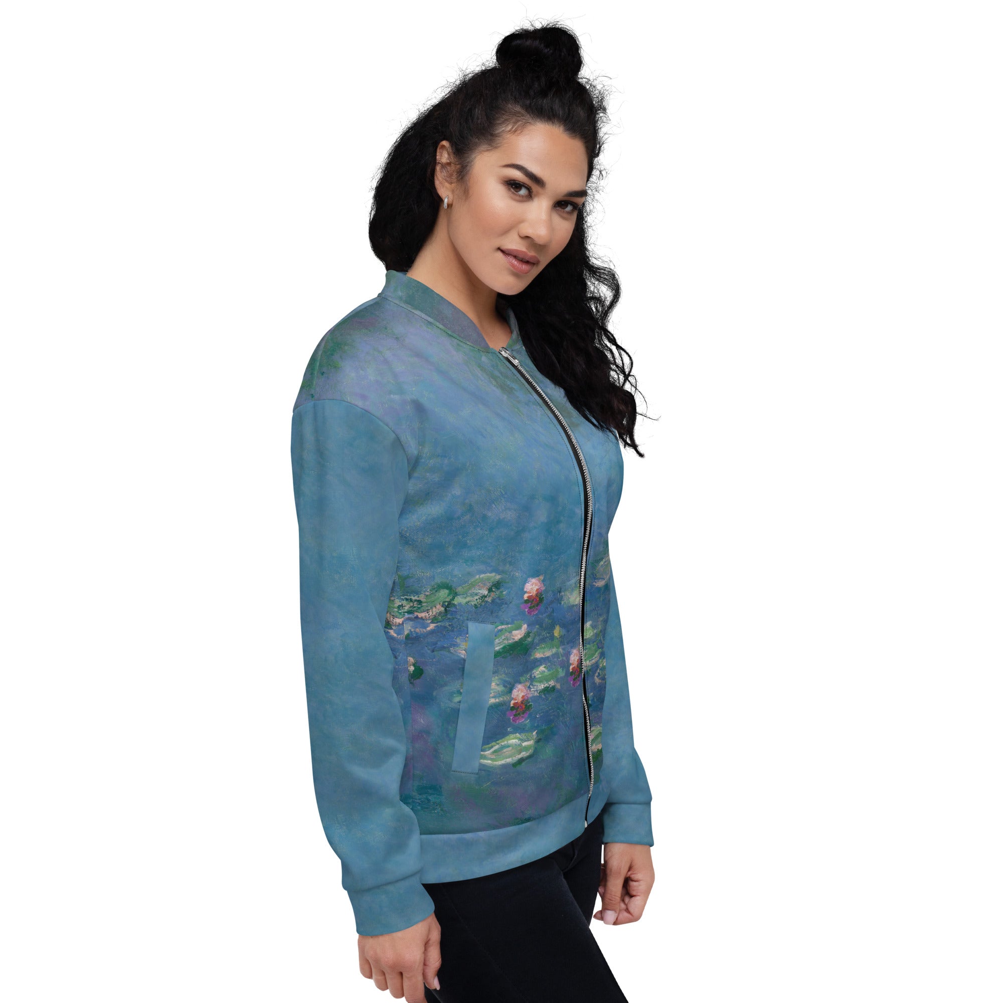 Bomberjacke mit berühmtem Gemälde „Seerosen“ von Claude Monet | Bomberjacke mit Allover-Print, Unisex