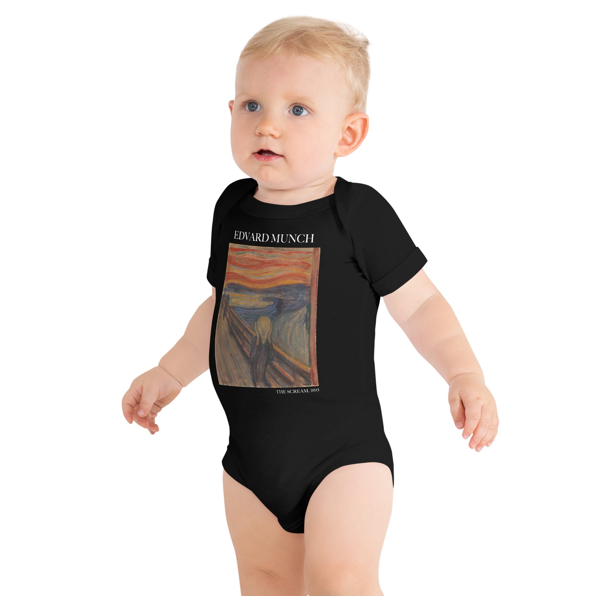 Edvard Munch 'The Scream' beroemd schilderij korte mouw ééndelig | Premium Baby Art één mouw