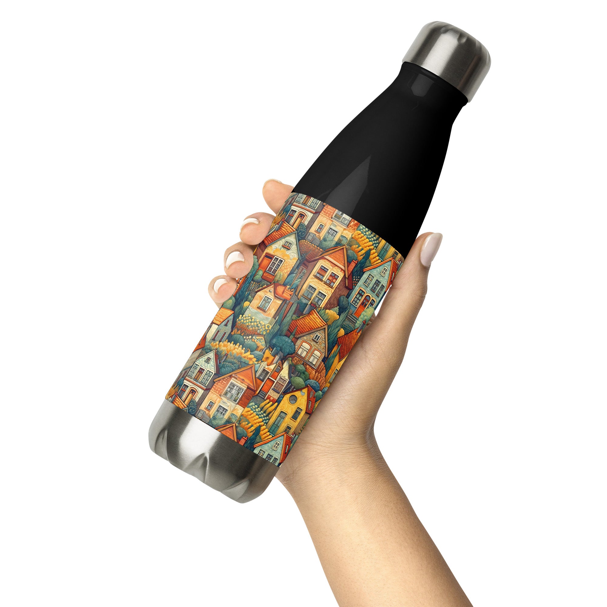 Vincent van Gogh 'Houses at Auvers' Famous Painting Water Bottle | Stainless Steel Art Water Bottle
