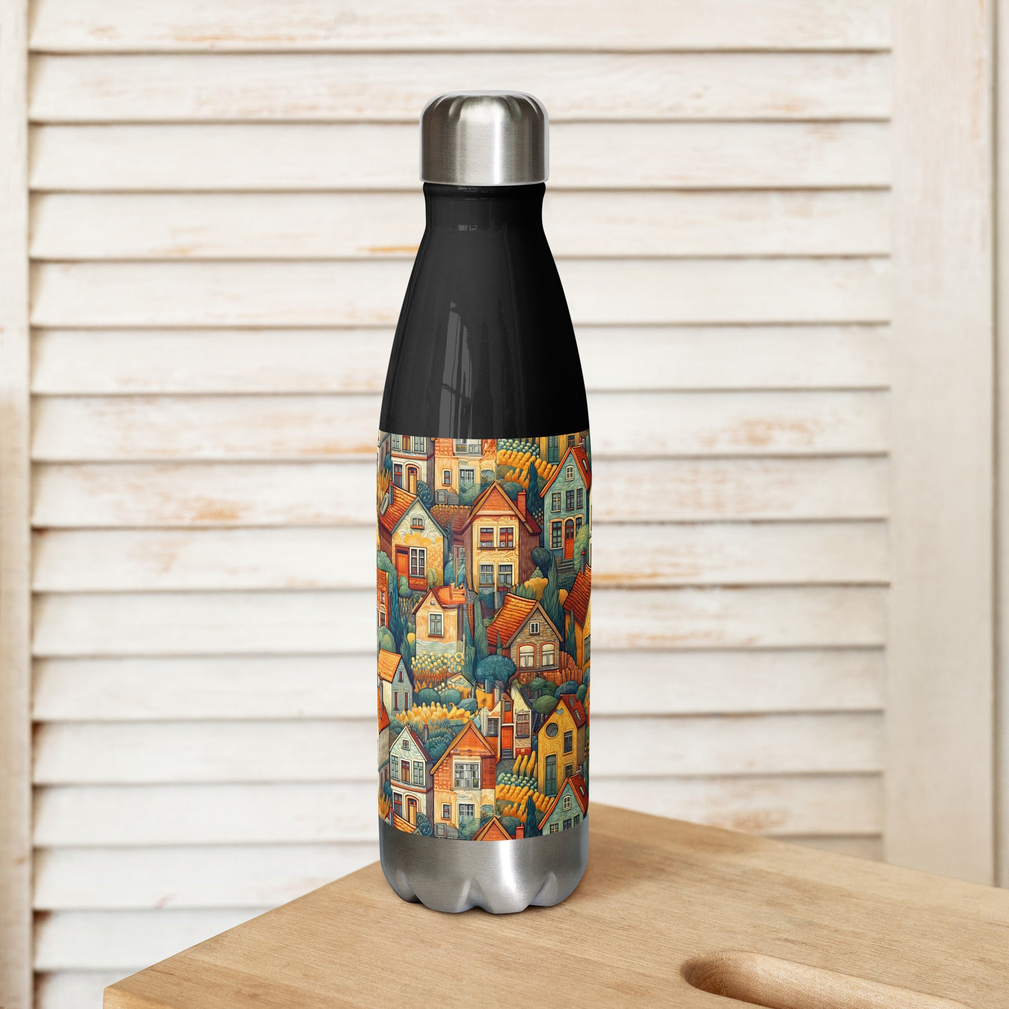Vincent van Gogh 'Houses at Auvers' Famous Painting Water Bottle | Stainless Steel Art Water Bottle