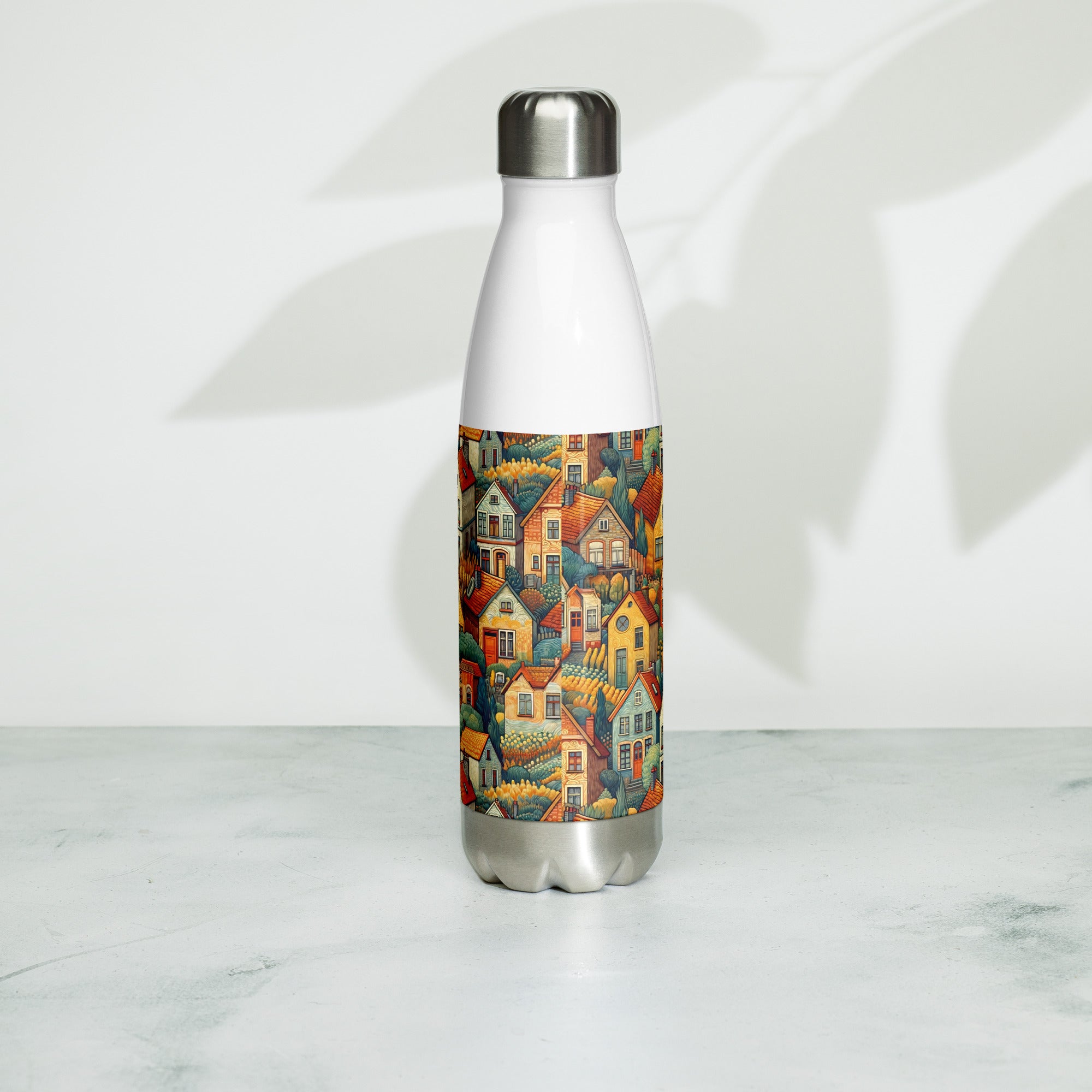 Vincent van Gogh 'Houses at Auvers' Famous Painting Water Bottle | Stainless Steel Art Water Bottle