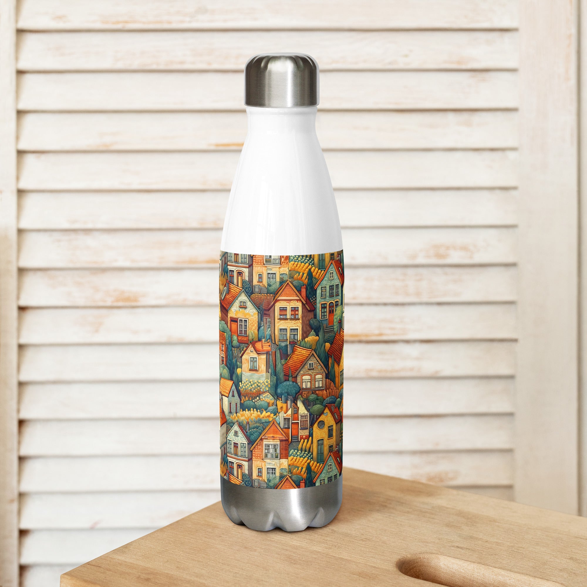 Vincent van Gogh 'Houses at Auvers' Famous Painting Water Bottle | Stainless Steel Art Water Bottle