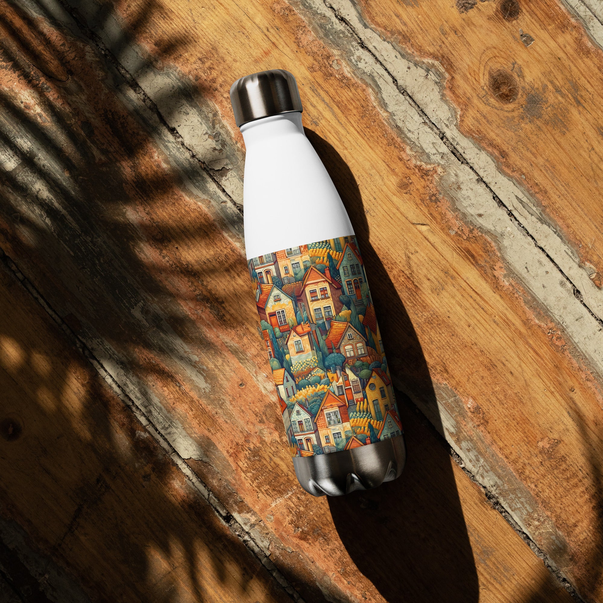 Vincent van Gogh 'Houses at Auvers' Famous Painting Water Bottle | Stainless Steel Art Water Bottle
