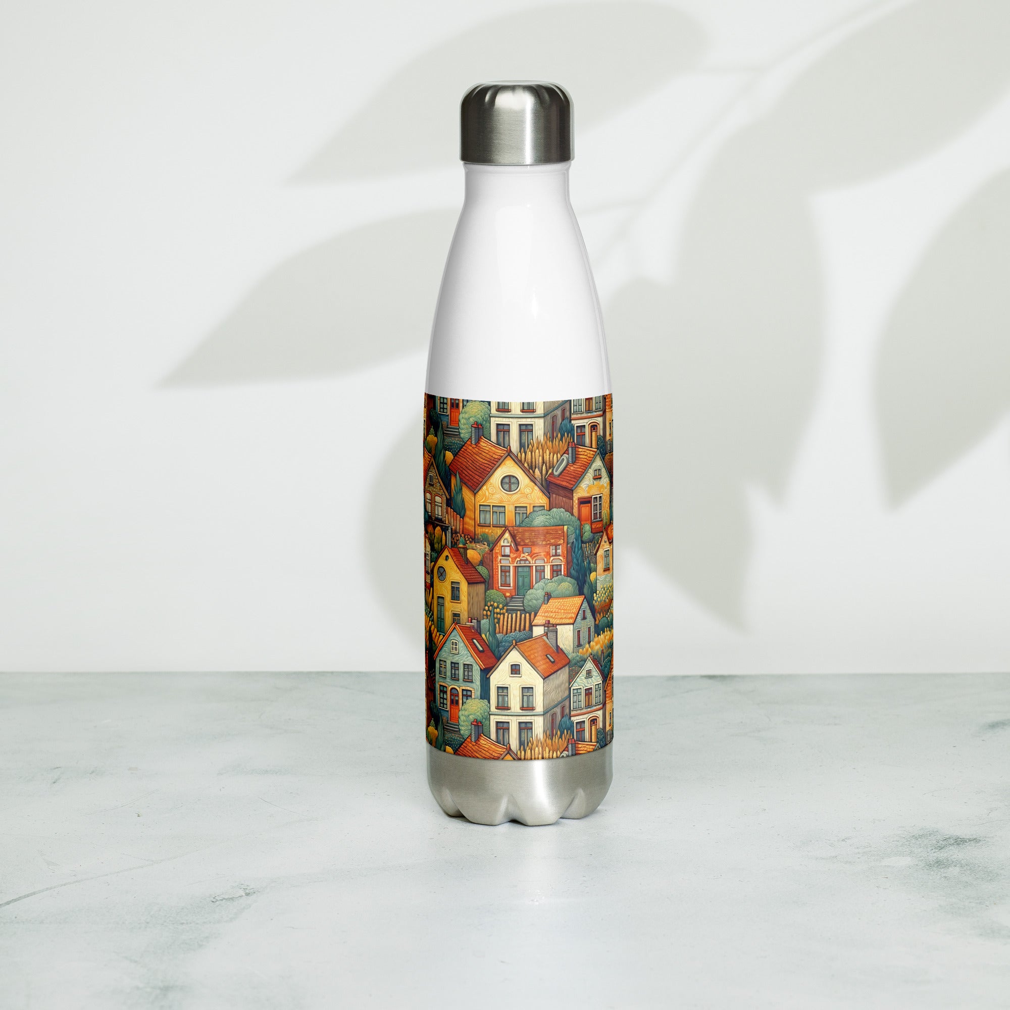 Vincent van Gogh 'Houses at Auvers' Famous Painting Water Bottle | Stainless Steel Art Water Bottle
