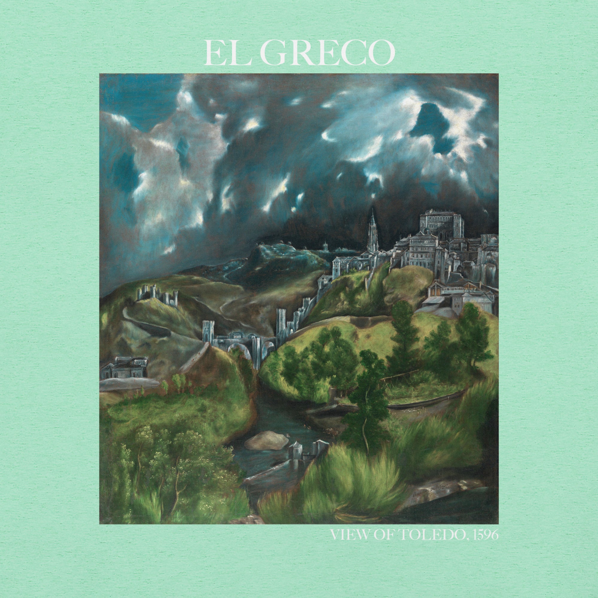El Greco 'Mening van Toledo' Beroemde Schilderij T-shirt | Unisex klassiek kunst-T-shirt