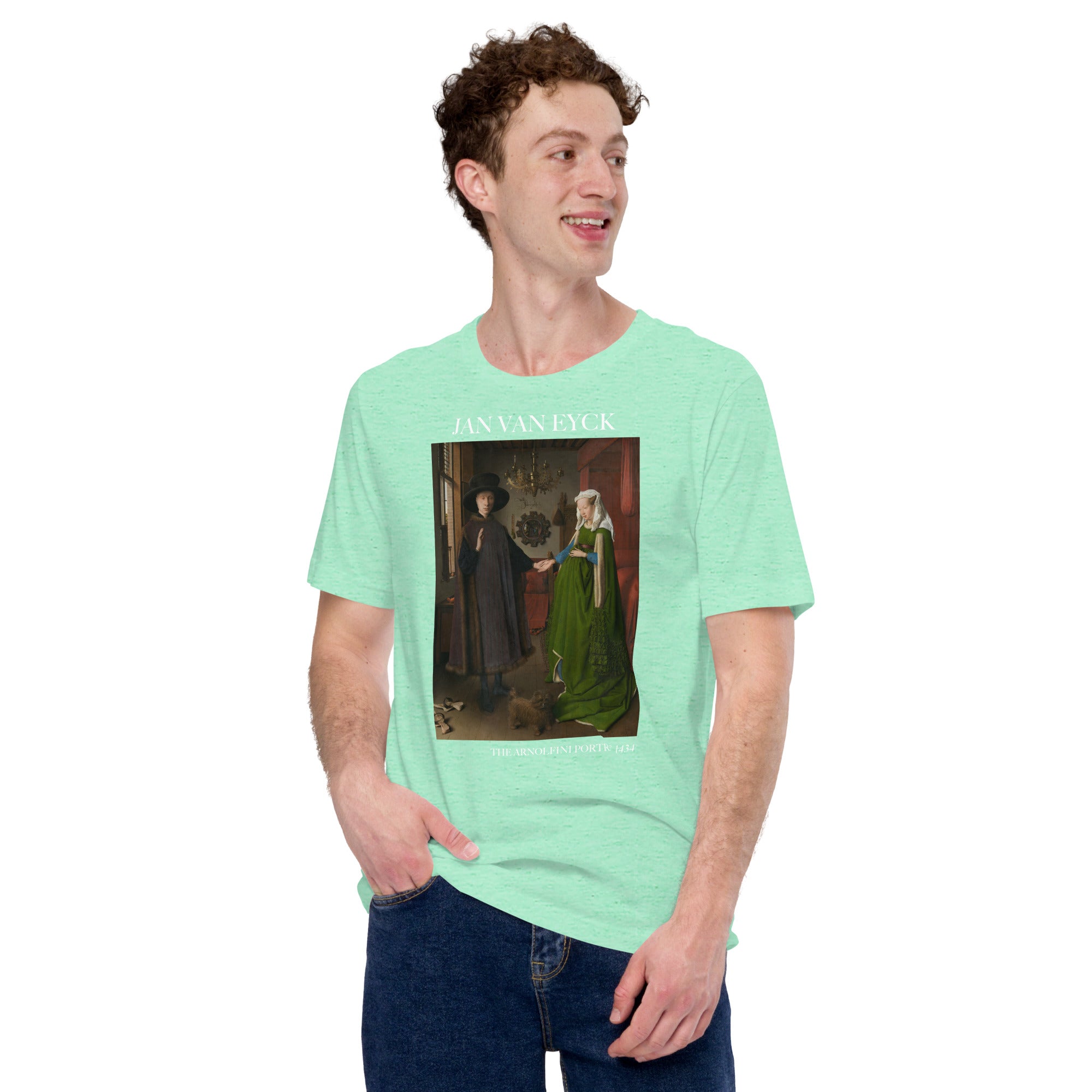 Jan van Eyck 'Het portret van Arnolfini' ("The Arnolfini Portrait") Beroemd Schilderij T-Shirt | Unisex Klassiek Kunst T-shirt