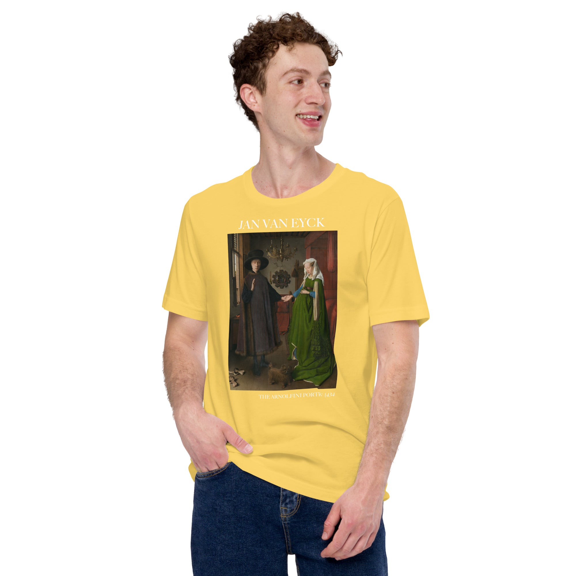 Jan van Eyck 'Het portret van Arnolfini' ("The Arnolfini Portrait") Beroemd Schilderij T-Shirt | Unisex Klassiek Kunst T-shirt