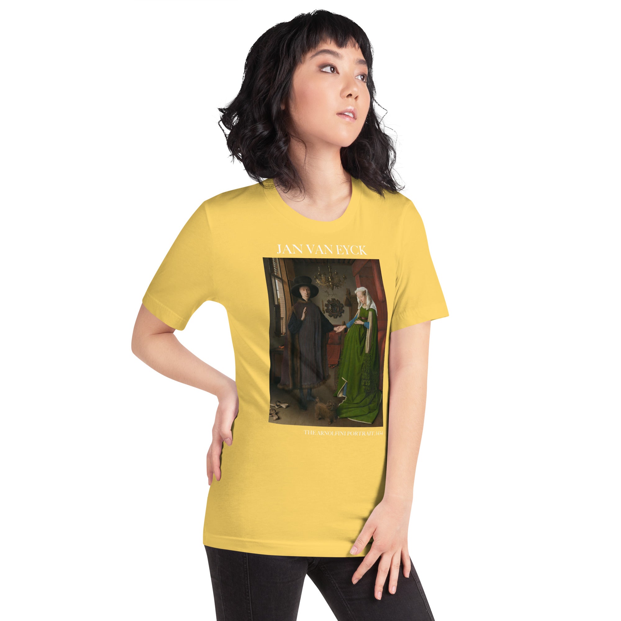 Jan van Eyck 'Het portret van Arnolfini' ("The Arnolfini Portrait") Beroemd Schilderij T-Shirt | Unisex Klassiek Kunst T-shirt