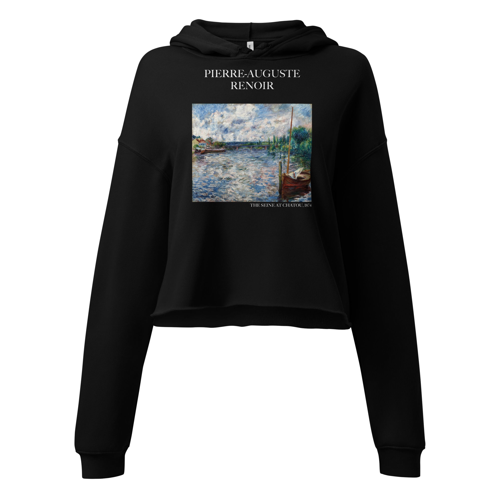 Pierre-Auguste Renoir 'The Seine at Chatou' Famous Painting Cropped Hoodie | Premium Art Cropped Hoodie