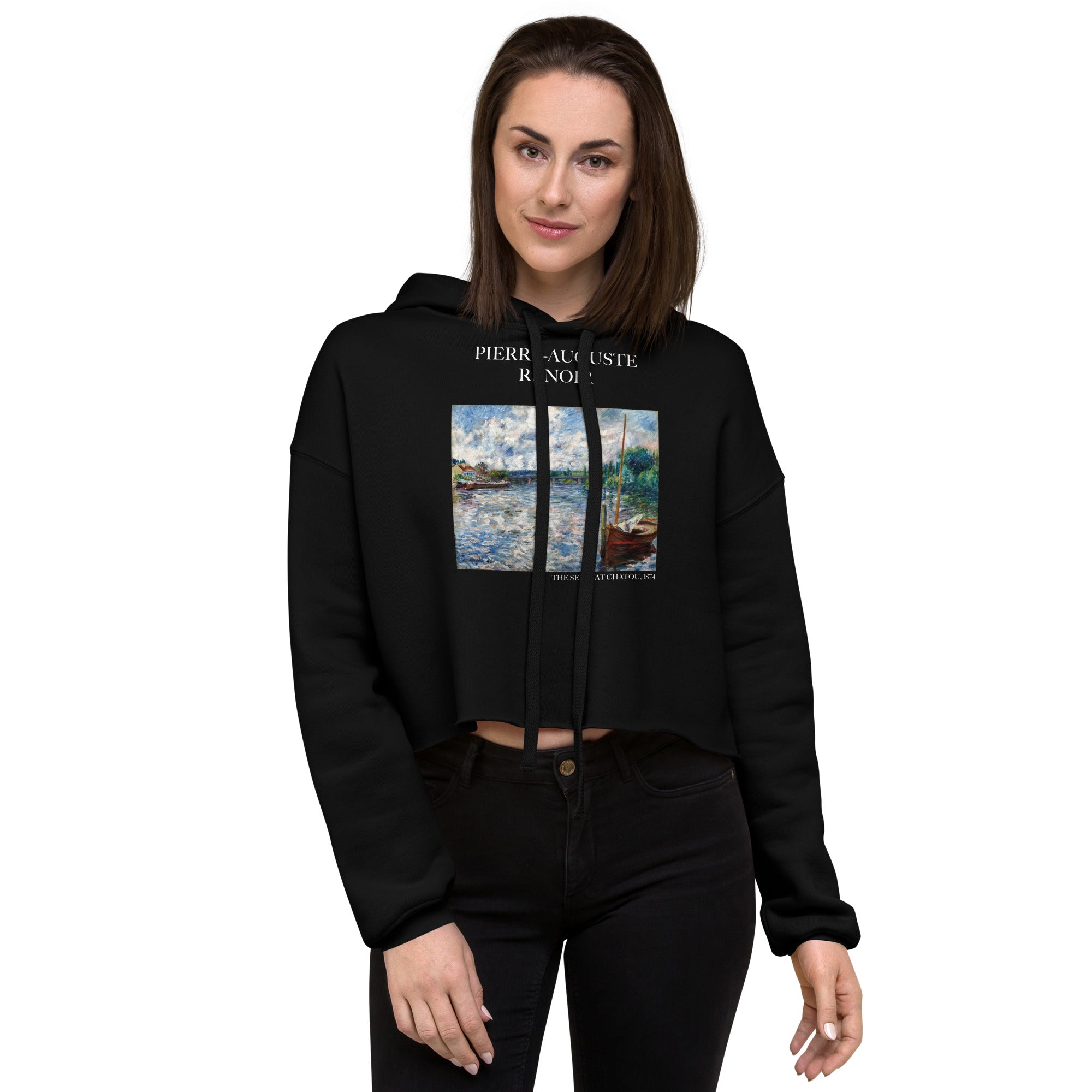 Pierre-Auguste Renoir 'The Seine at Chatou' Famous Painting Cropped Hoodie | Premium Art Cropped Hoodie