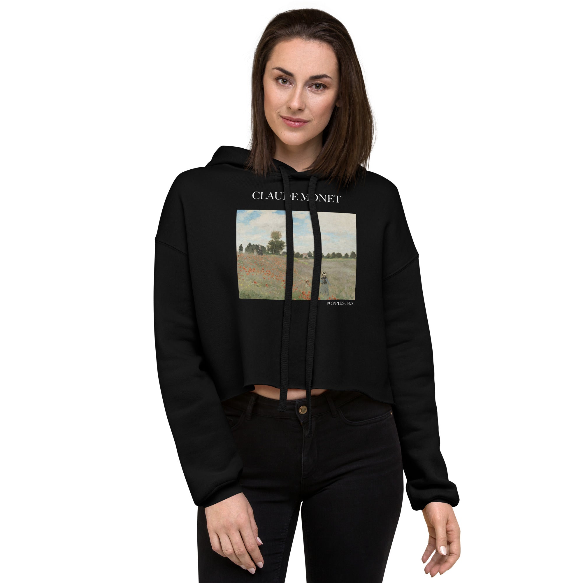Claude Monet 'Poppies' Famous Painting Cropped Hoodie | Premium Art Cropped Hoodie