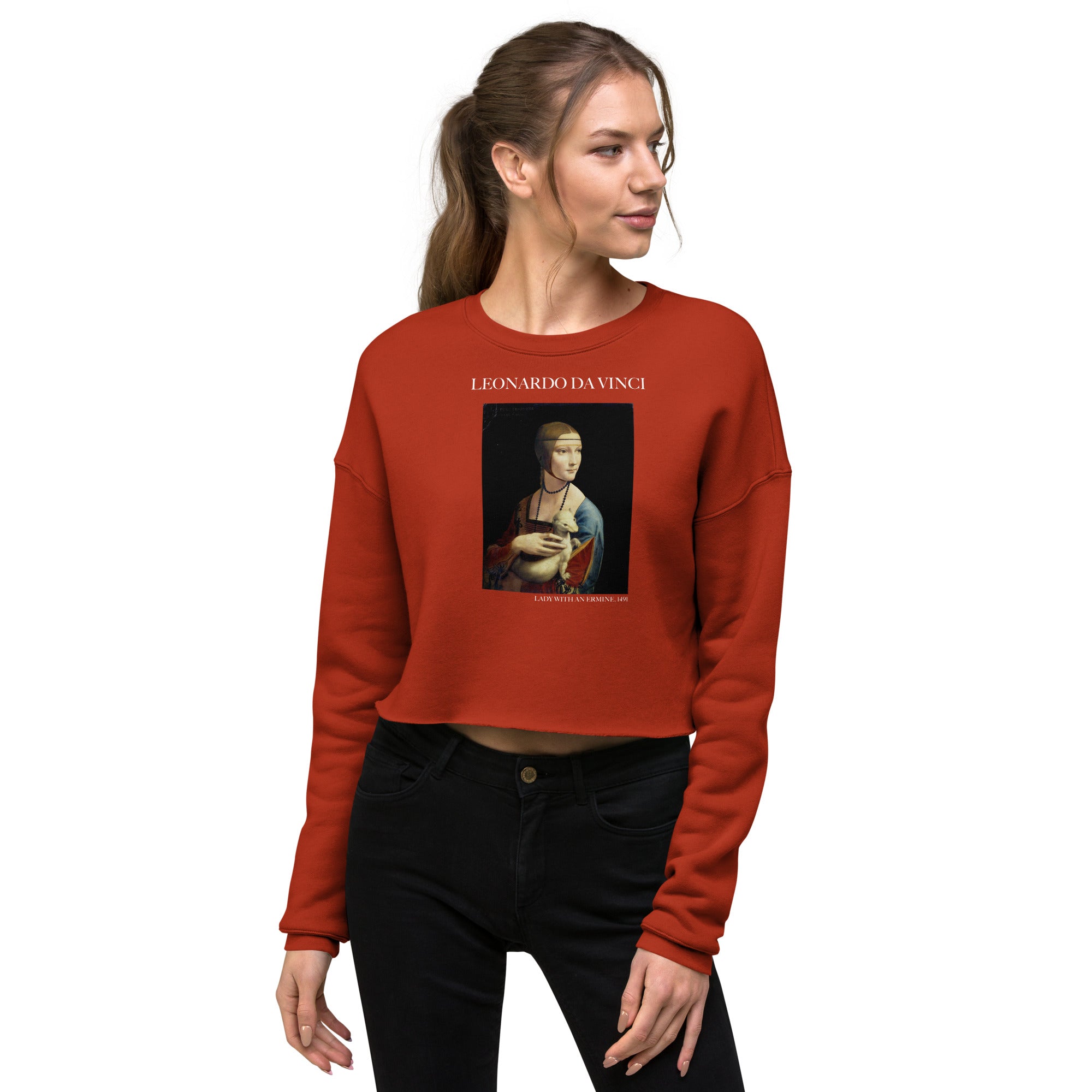 Kurzes Sweatshirt „Dame mit Hermelin“ von Leonardo da Vinci, berühmtes Gemälde | Kurzes Sweatshirt „Premium Art“