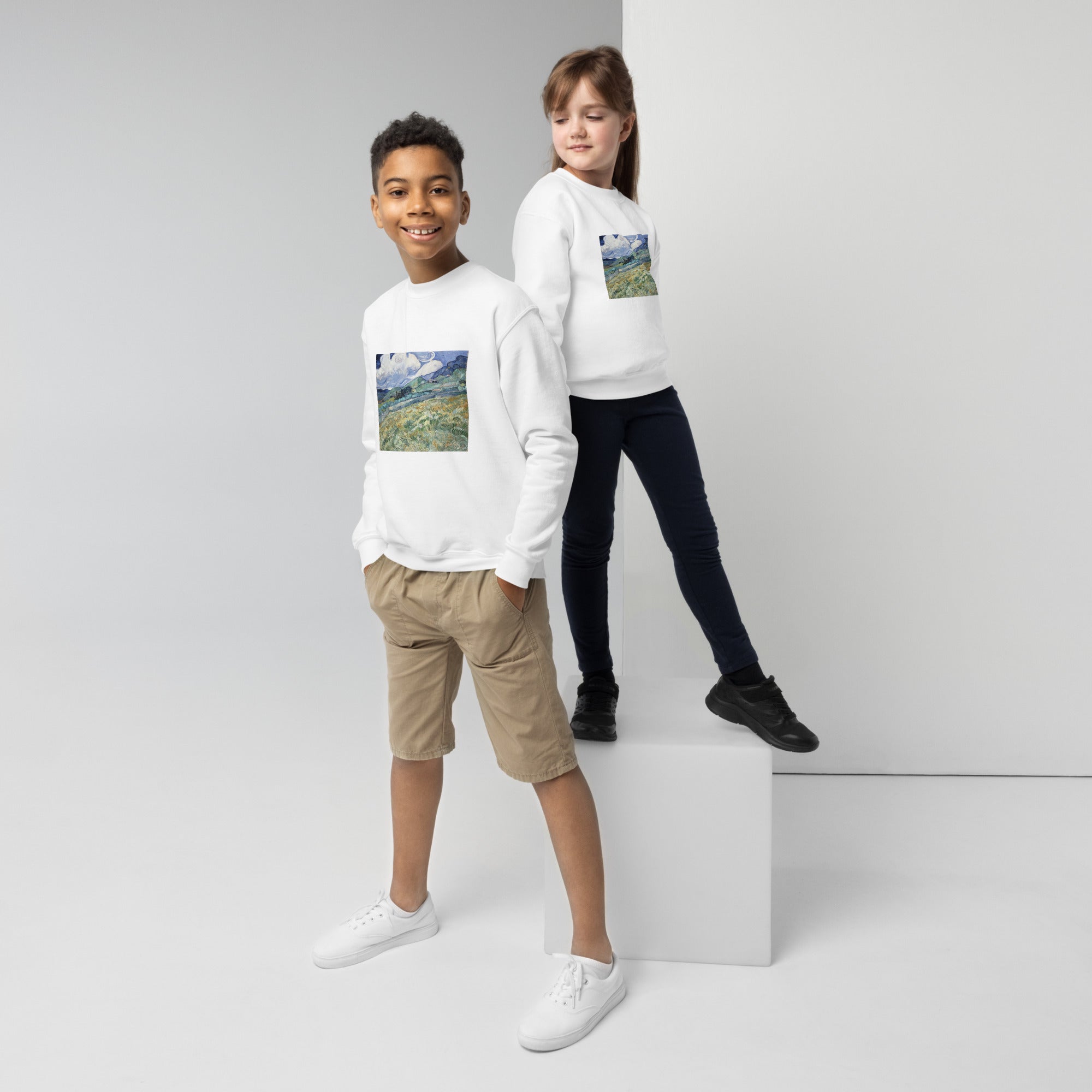 Vincent van Gogh 'Landscape from Saint-Rémy' Famous Painting Crewneck Sweatshirt | Premium Youth Art Sweatshirt