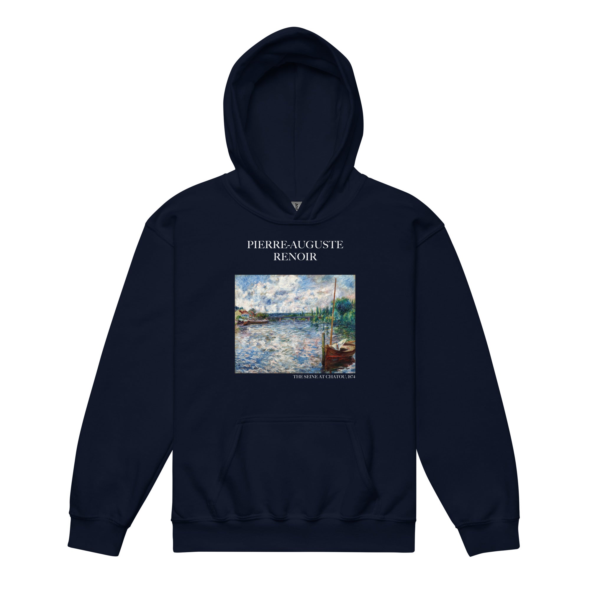 Kapuzenpullover mit berühmtem Gemälde „Die Seine bei Chatou“ von Pierre-Auguste Renoir | Premium-Kunst-Kapuzenpullover für Jugendliche