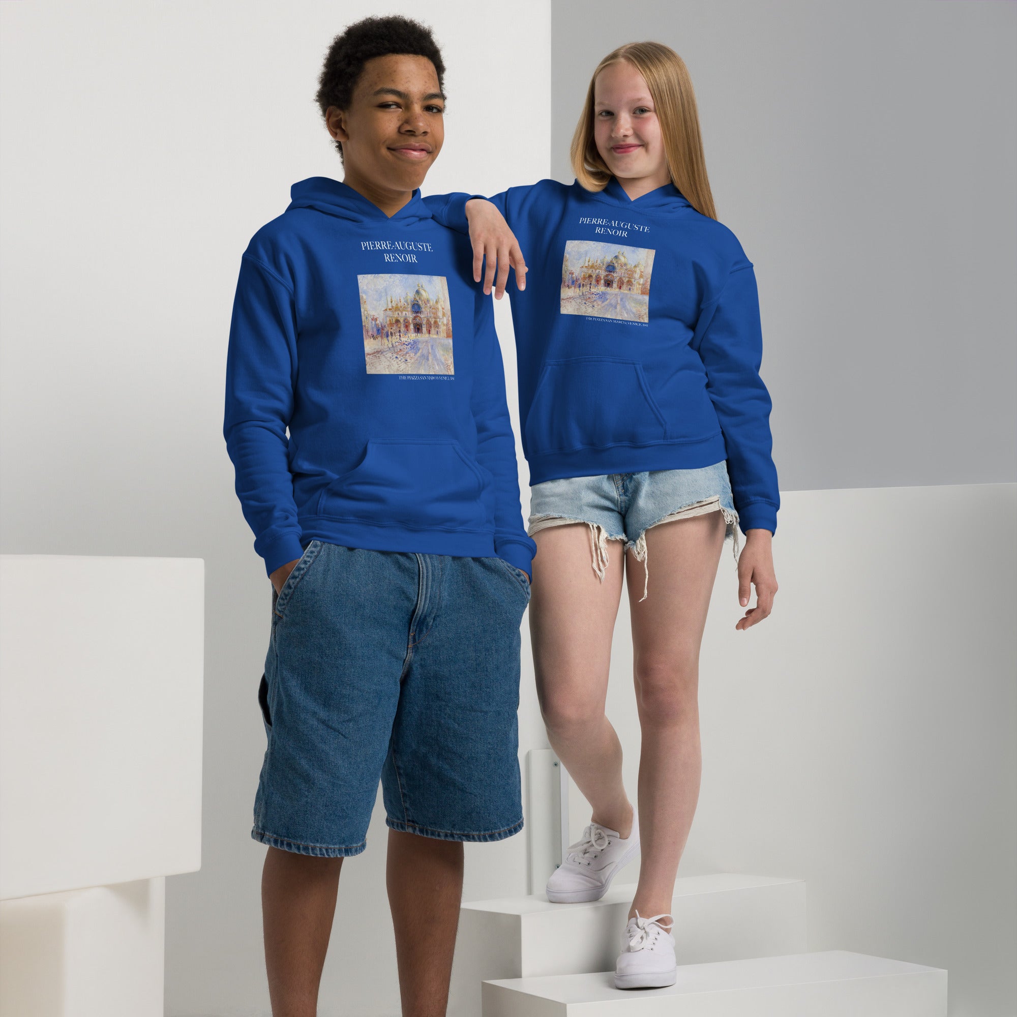 Kapuzenpullover mit berühmtem Gemälde „Der Markusplatz, Venedig“ von Pierre-Auguste Renoir | Premium-Kunst-Kapuzenpullover für Jugendliche